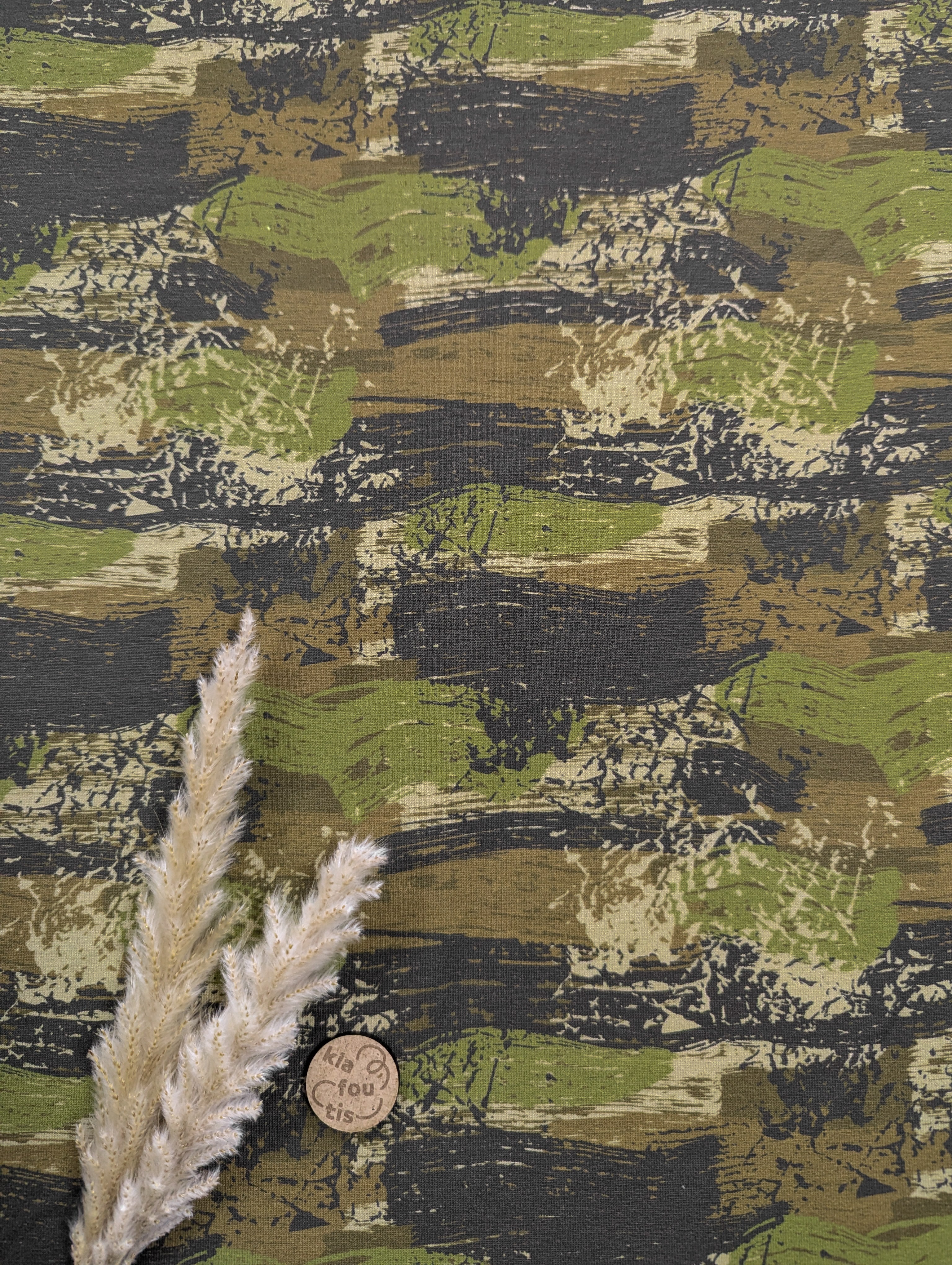 Jersey de coton vert kaki -  effet camouflage