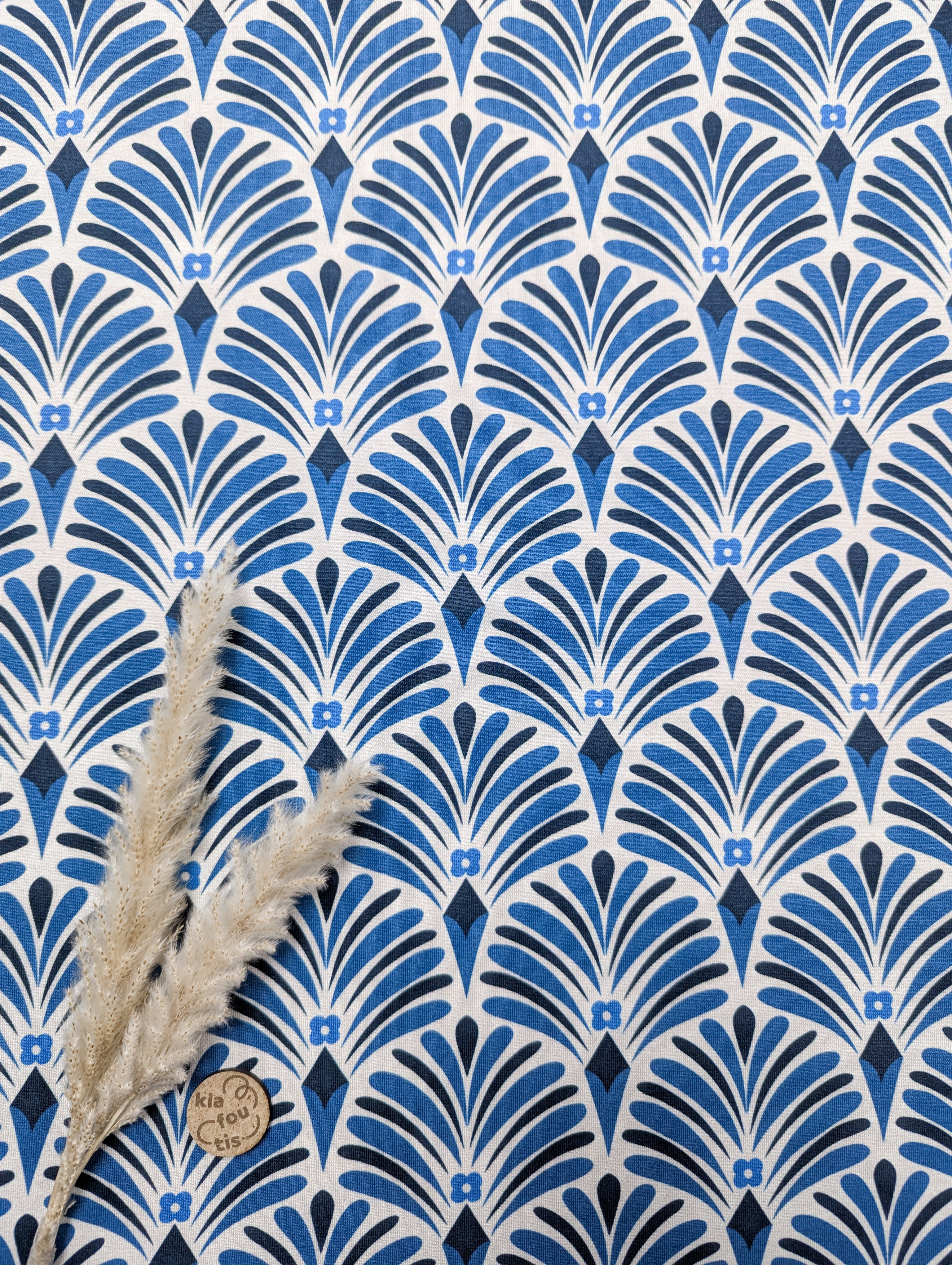 Jersey de viscose blanc - fleurs de paon