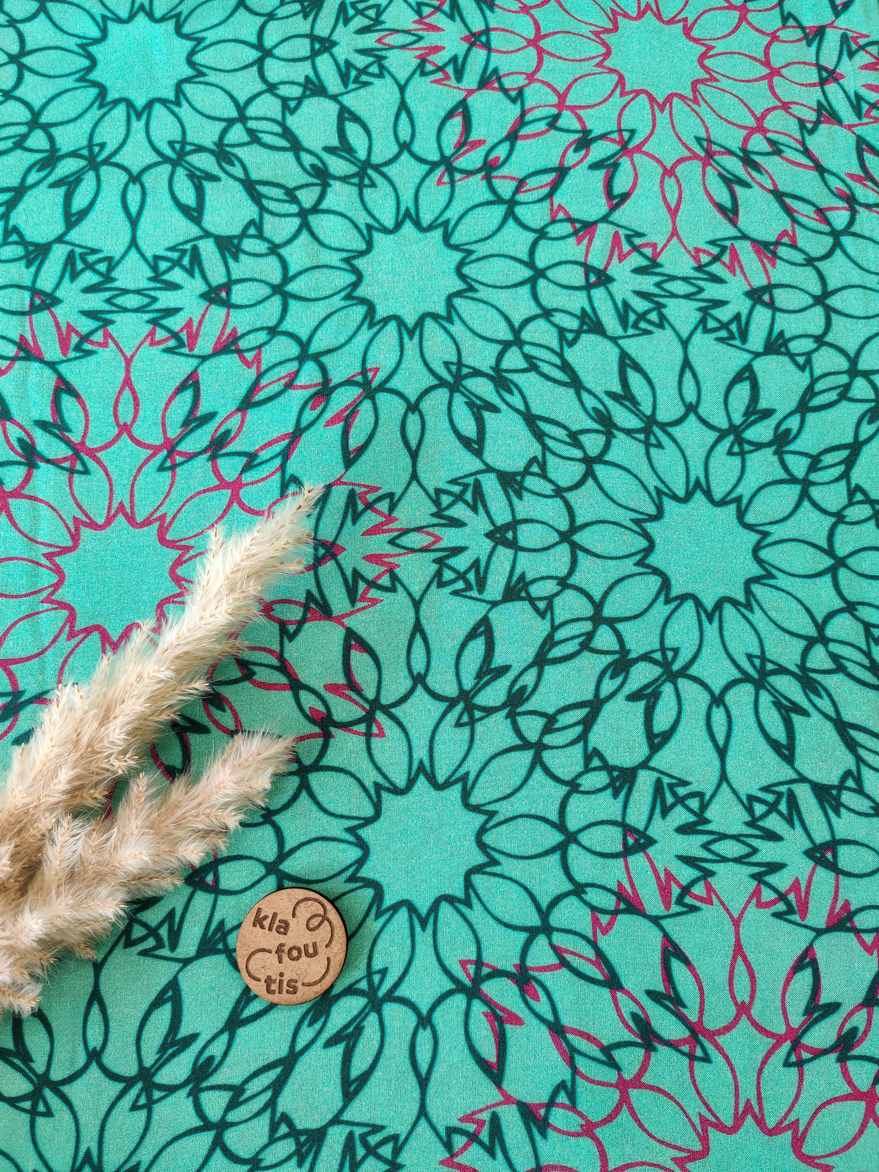 Voile de viscose turquoise - Arabesques subtiles