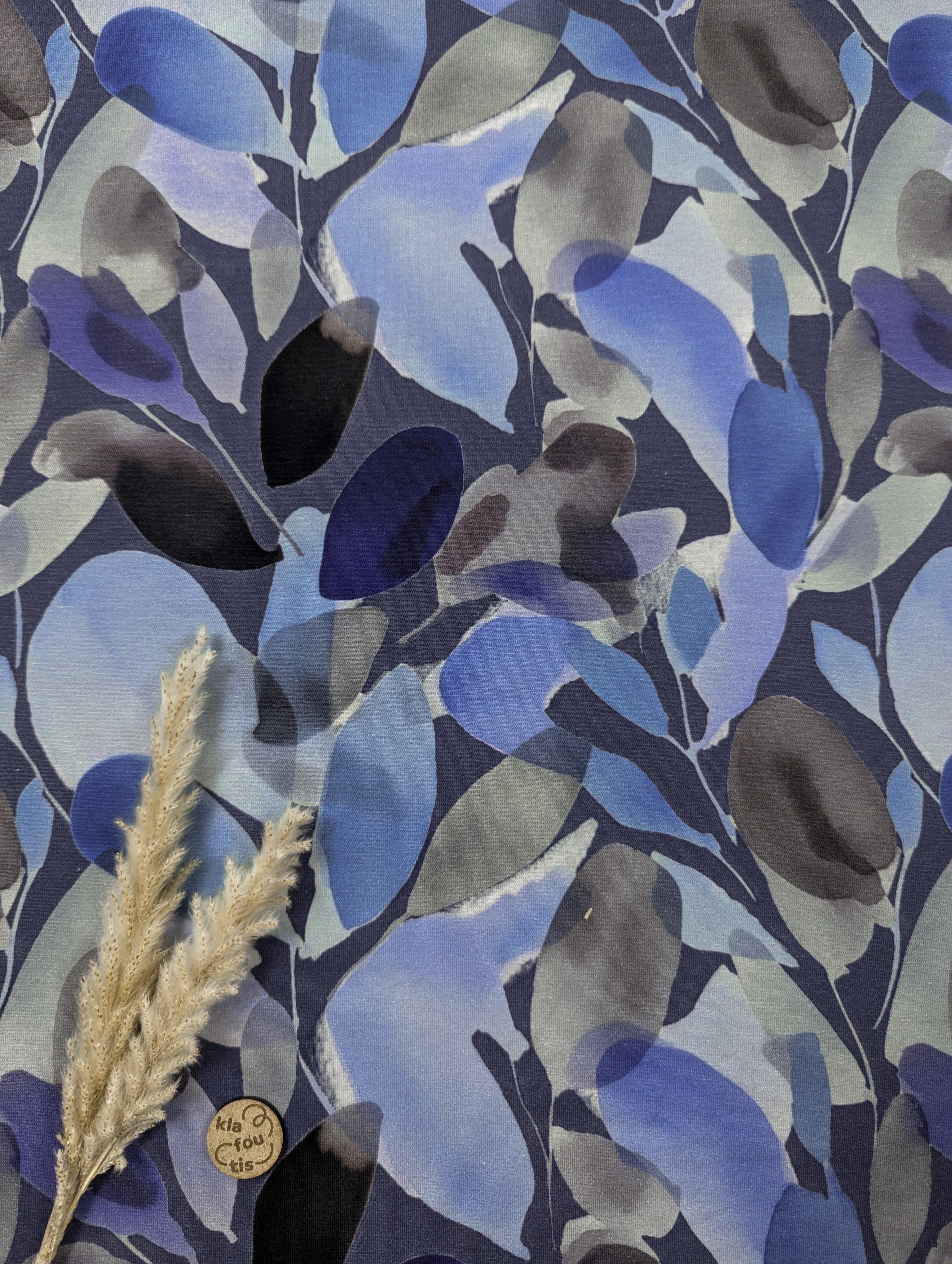 Jersey de coton bleu - effet végétal