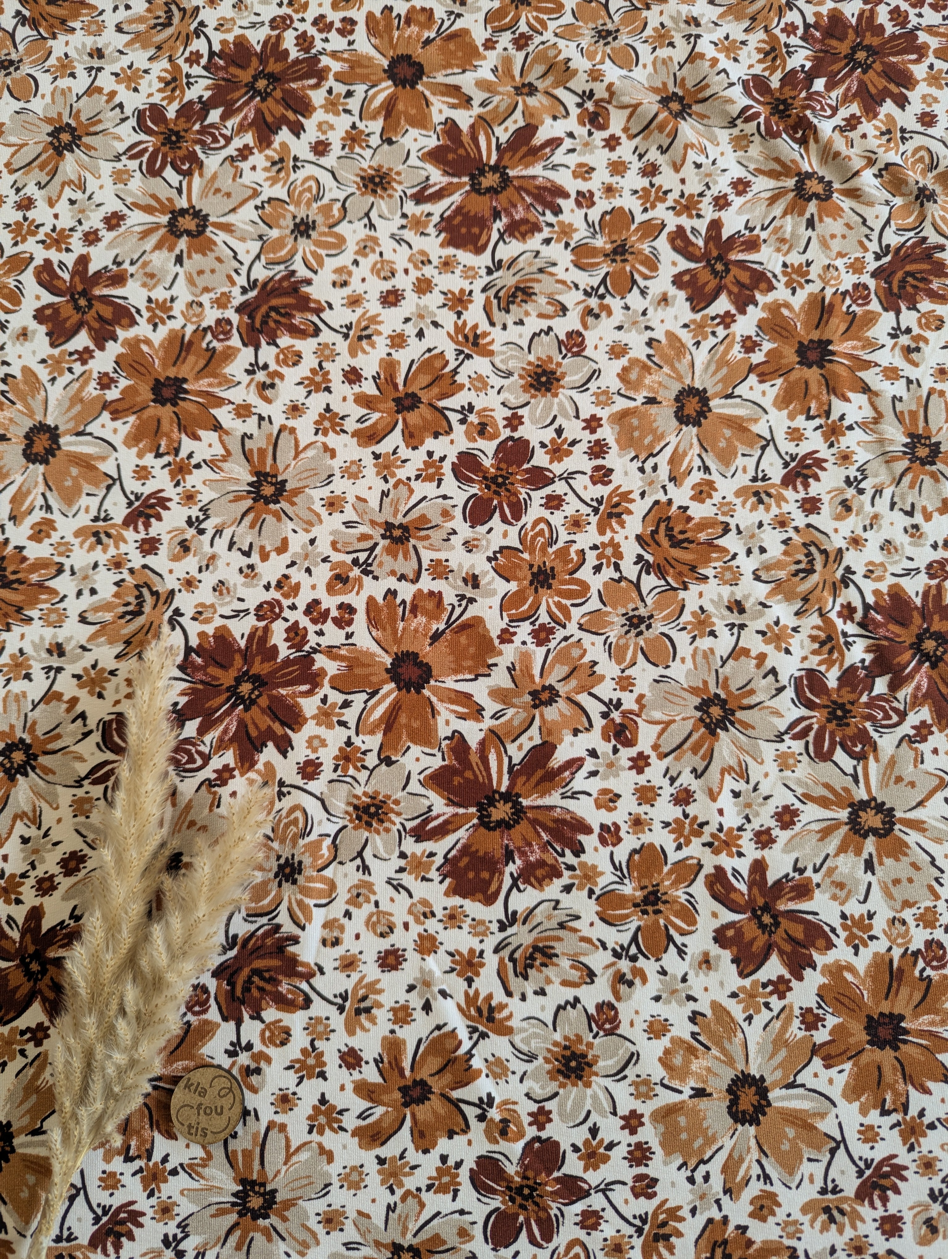 French Terry écru - fleuri automnal