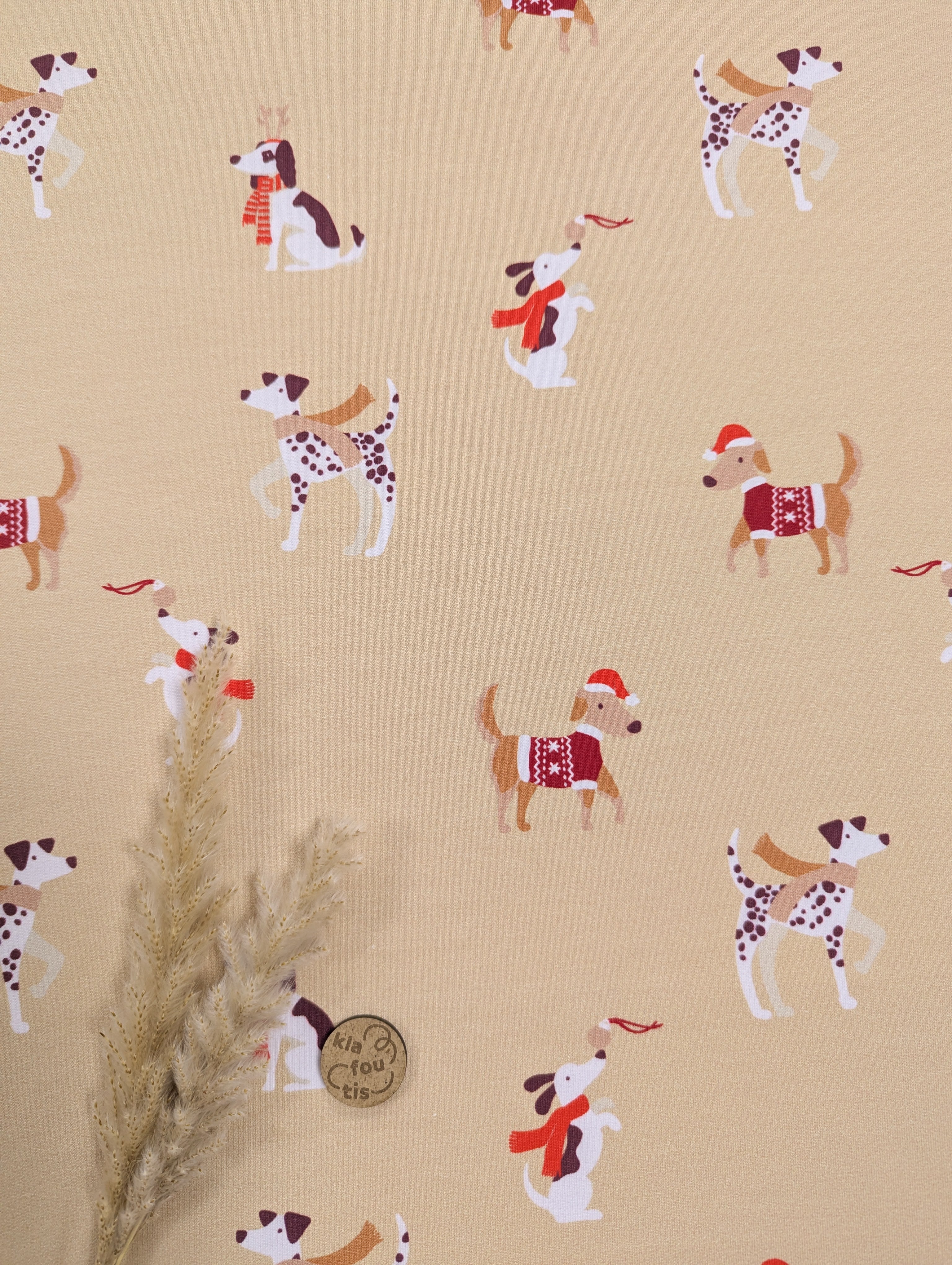 French terry beige - Chiens de Noël