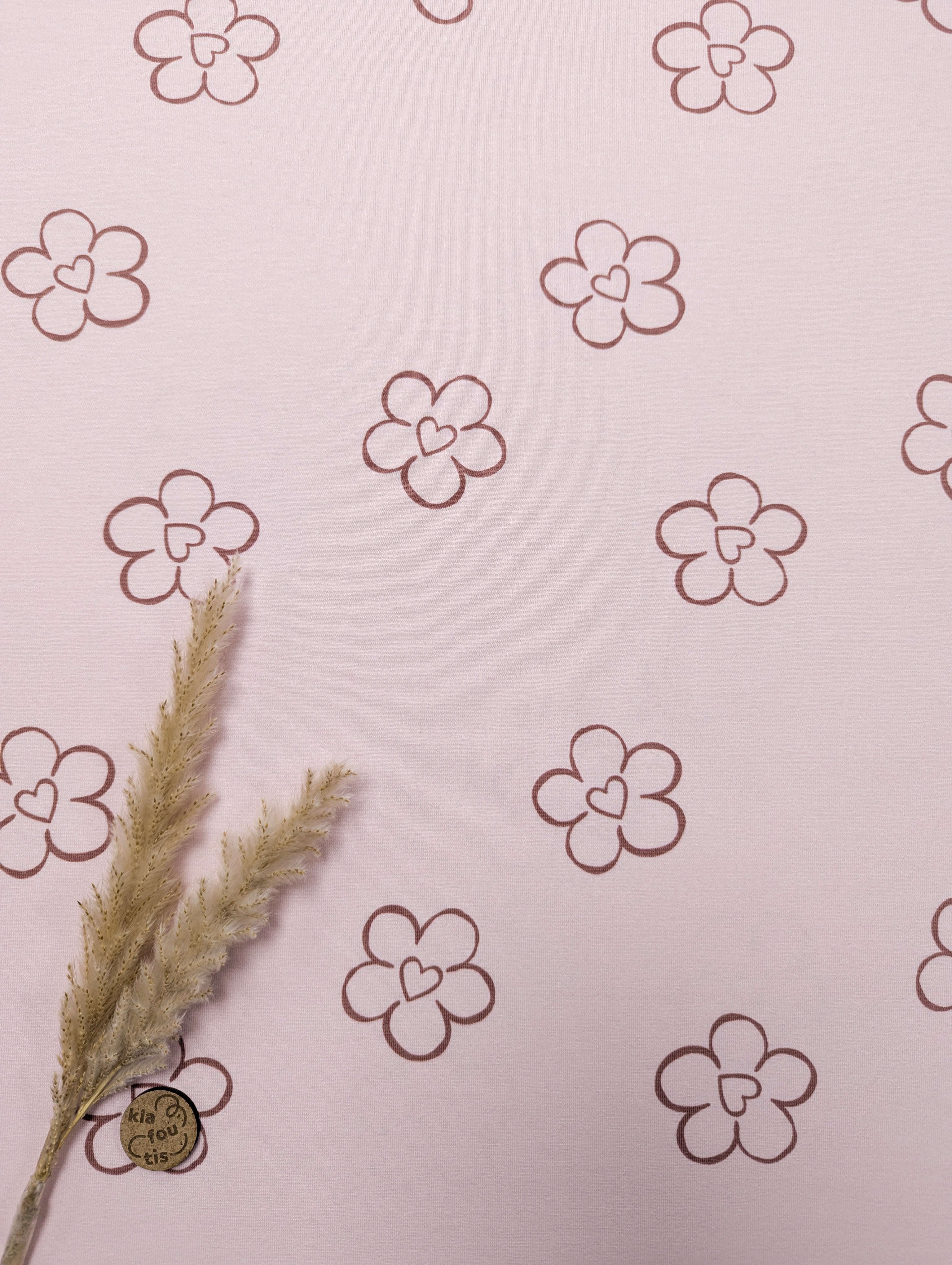 Jersey de coton rose - fleur d