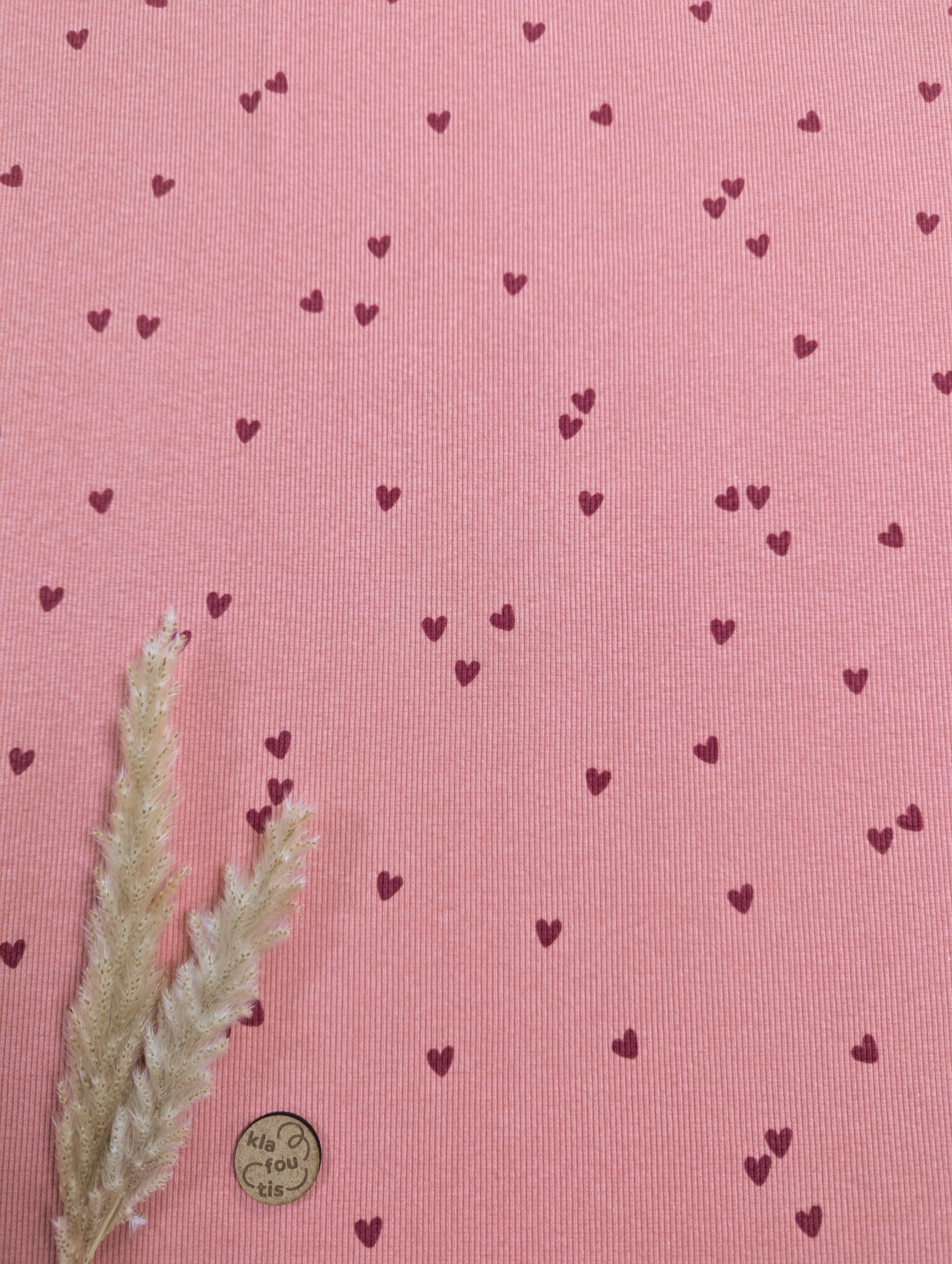 Jersey de coton texturé ligné rose - jolis coeurs