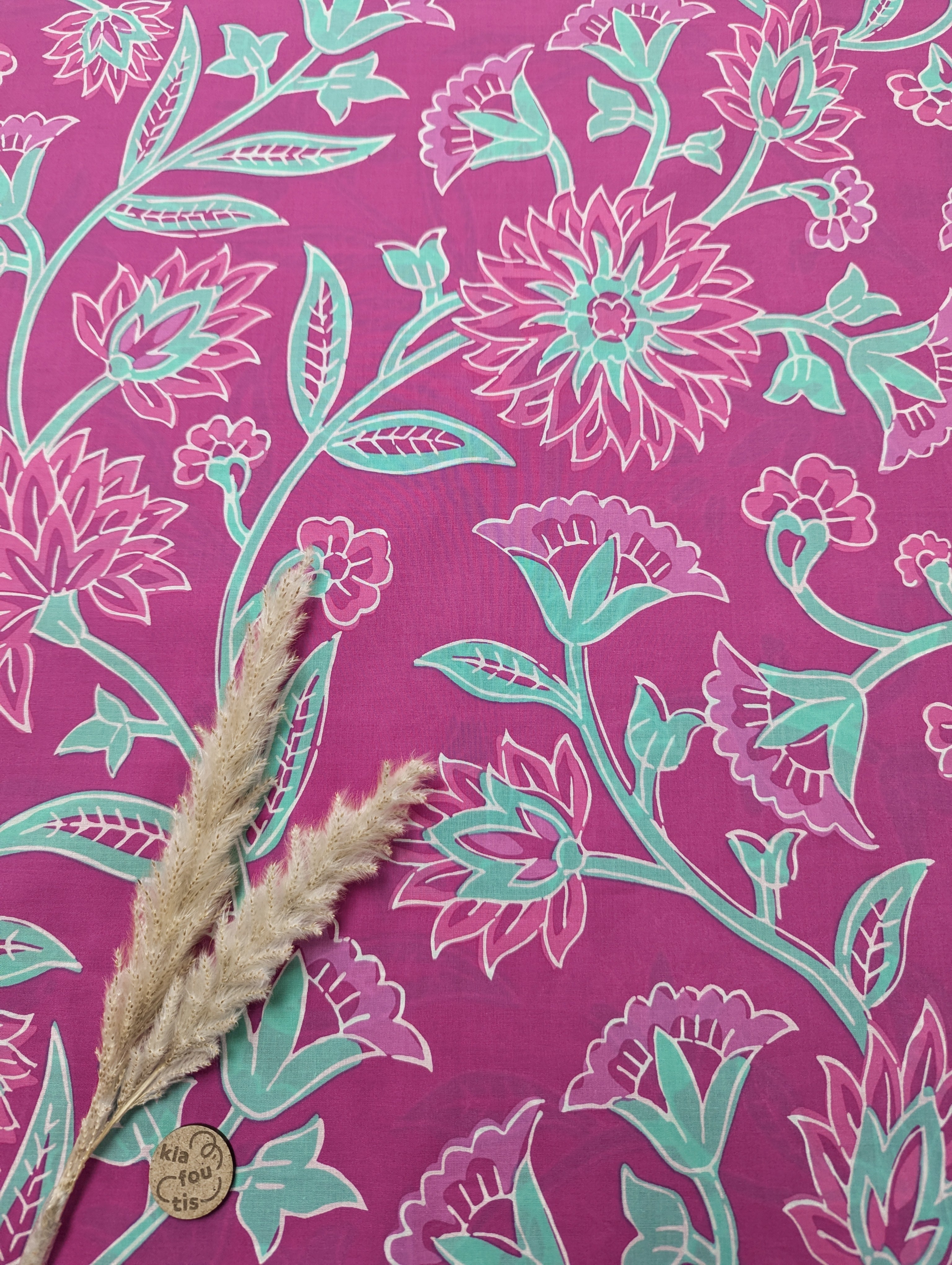 Voile de coton fuchsia - Floraison vibrante