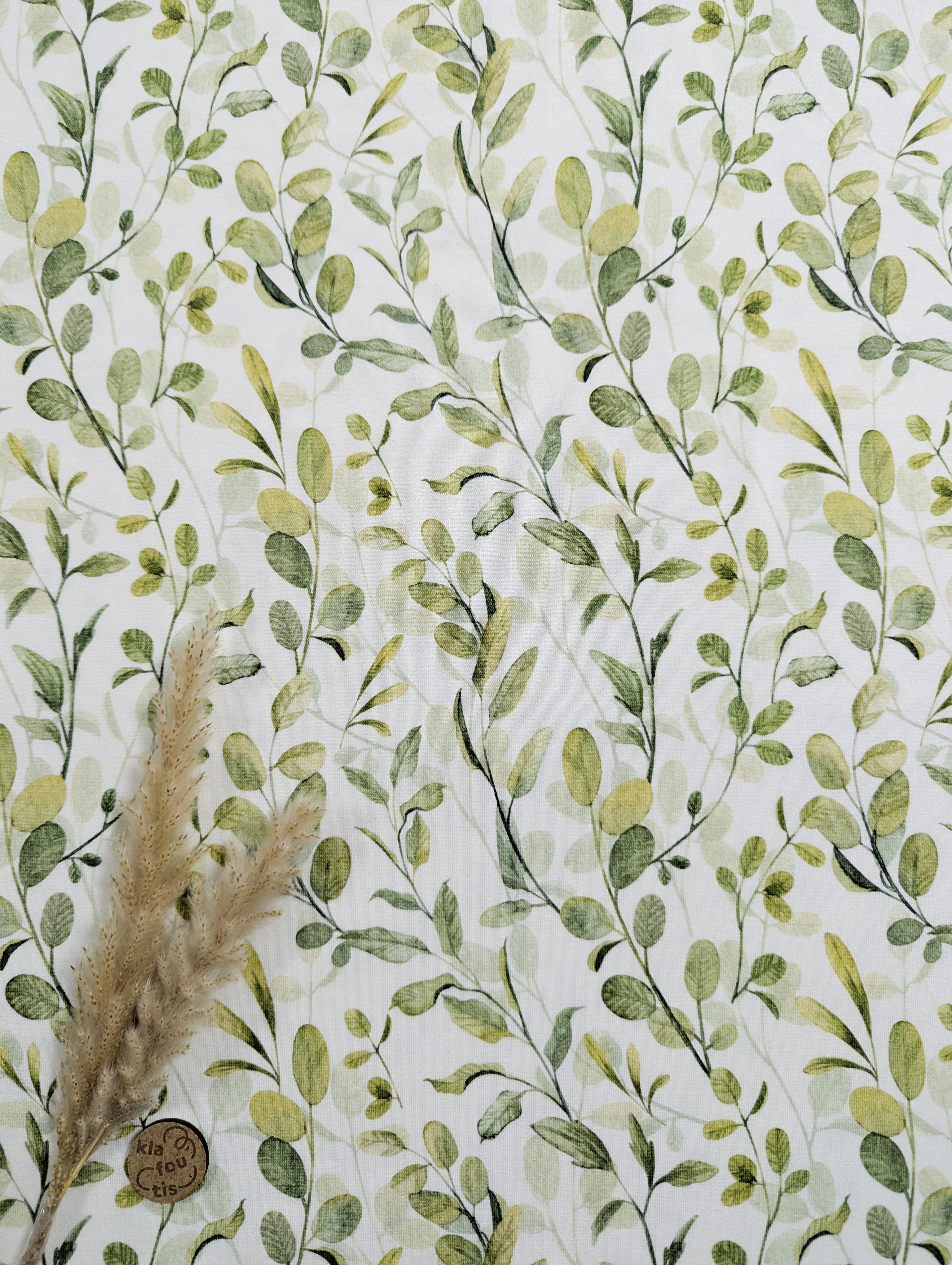 Jersey de coton écru BIO - douces feuilles