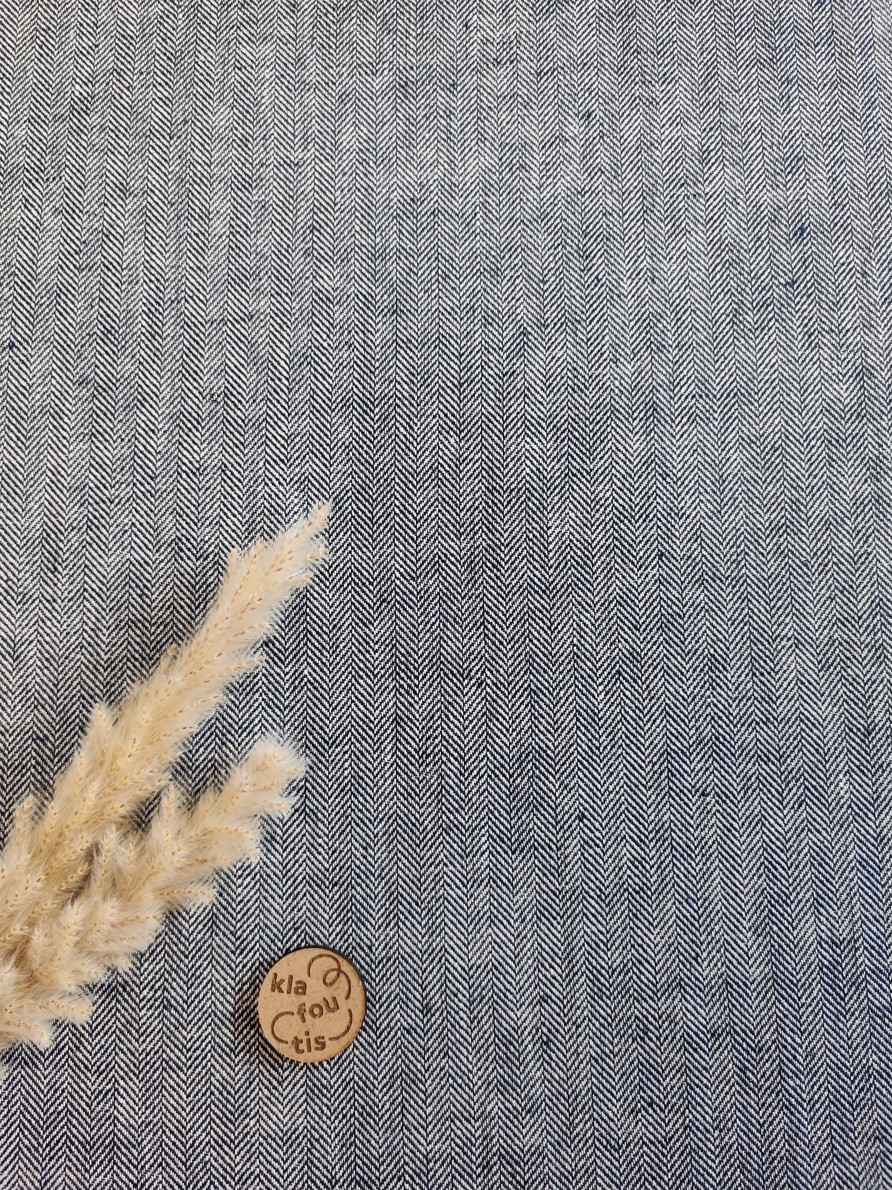 Lin coton chevrons - Bleu marine