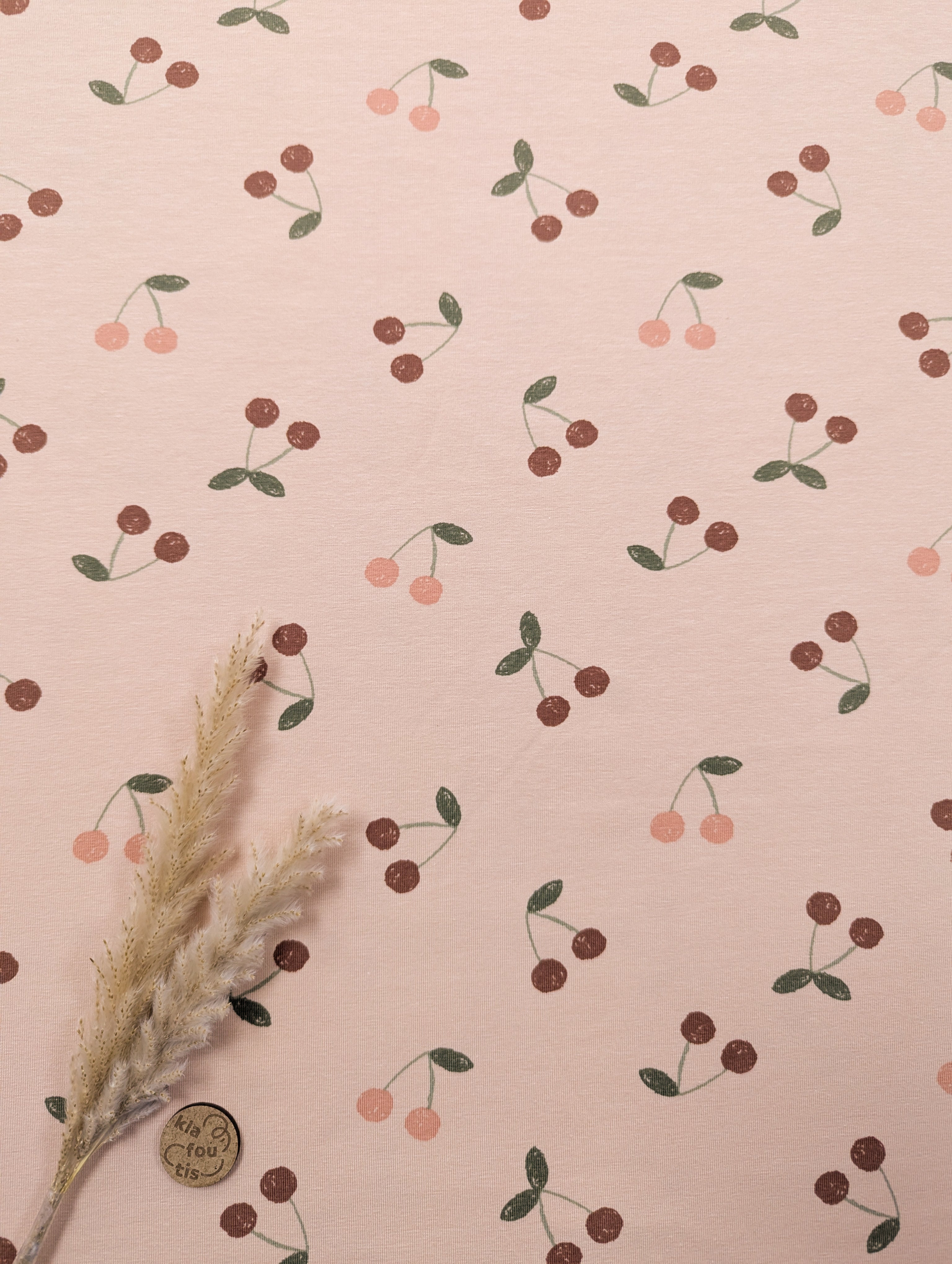 Jersey de coton rose - duo de cerises