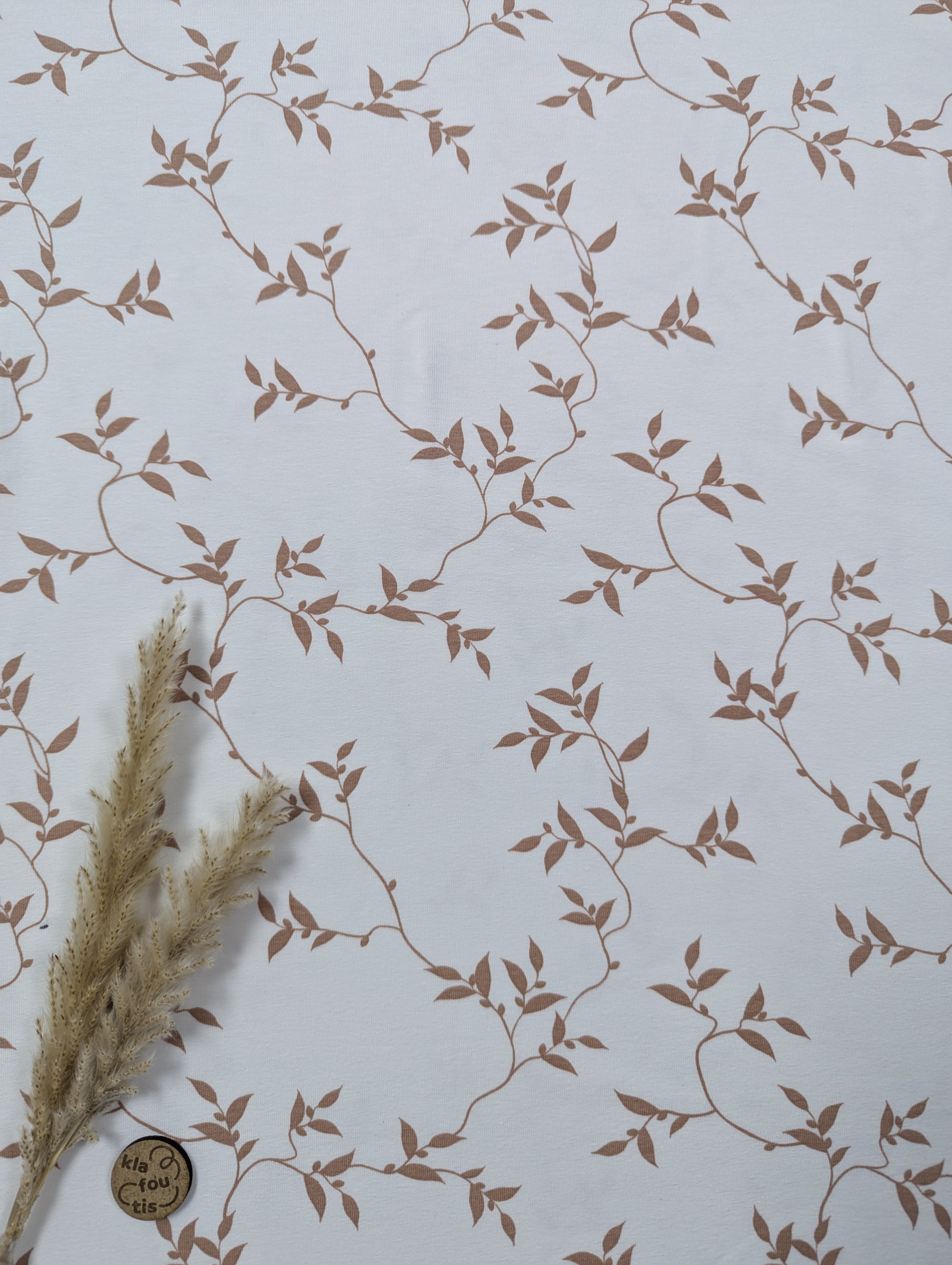 Jersey de coton écru - feuillage délicat