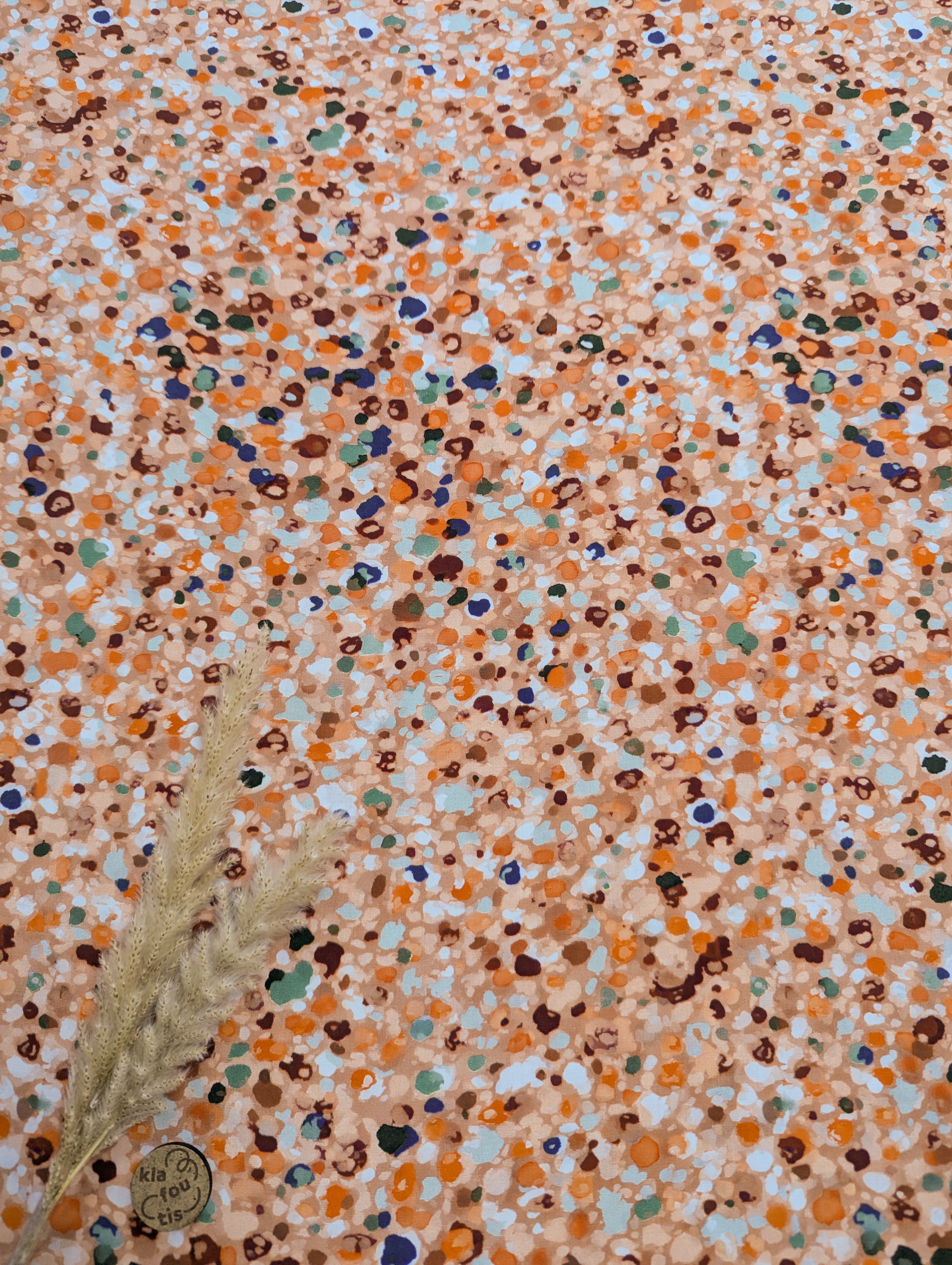 Popeline de viscose orange - pointillés de couleur