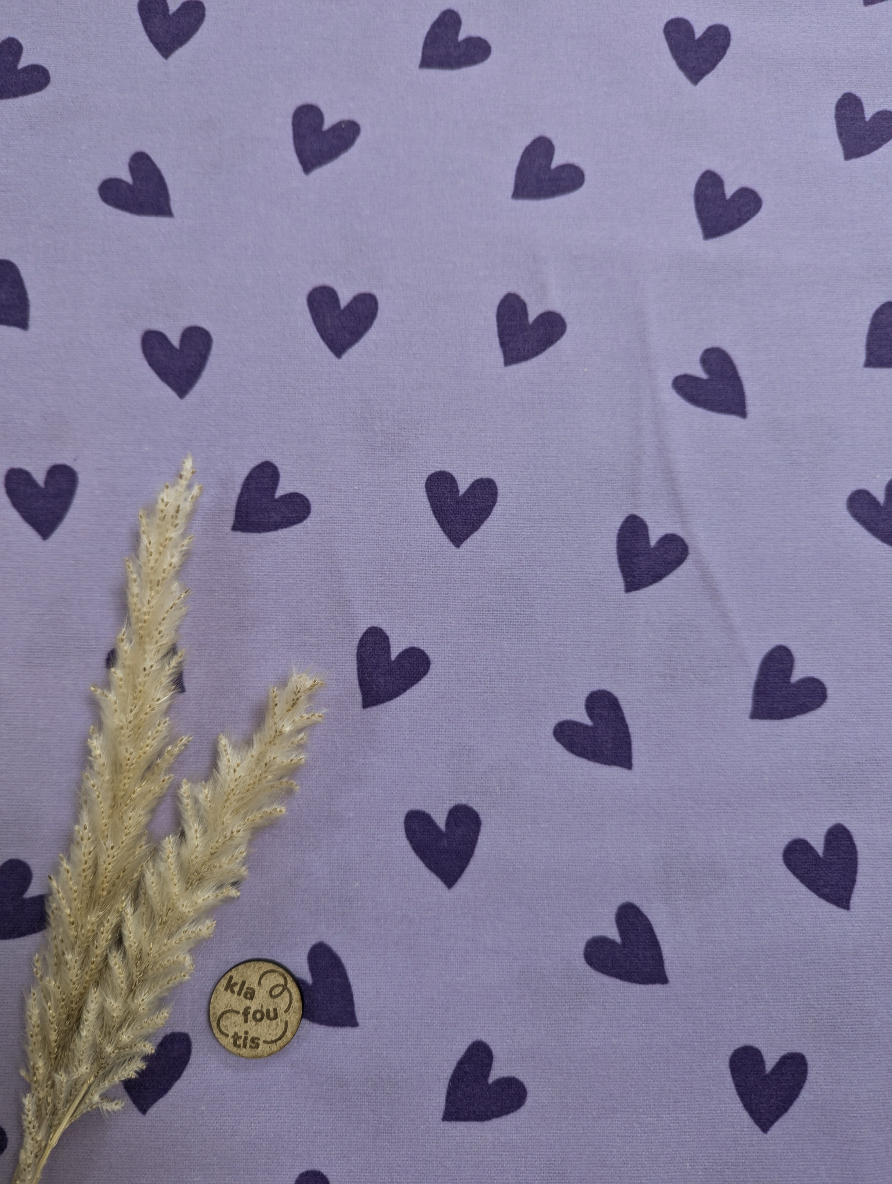 Flanelle de coton mauve - coeurs