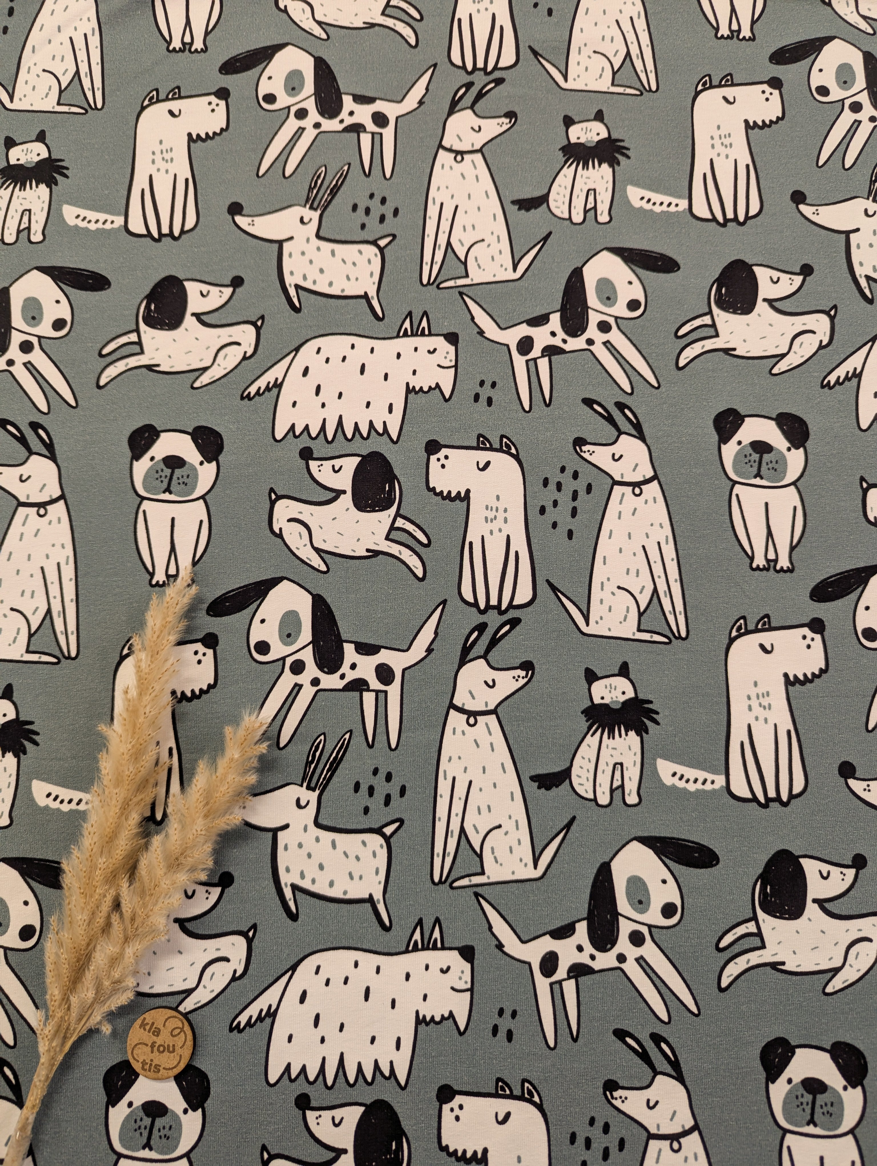 French Terry bleu gris - entre chiens