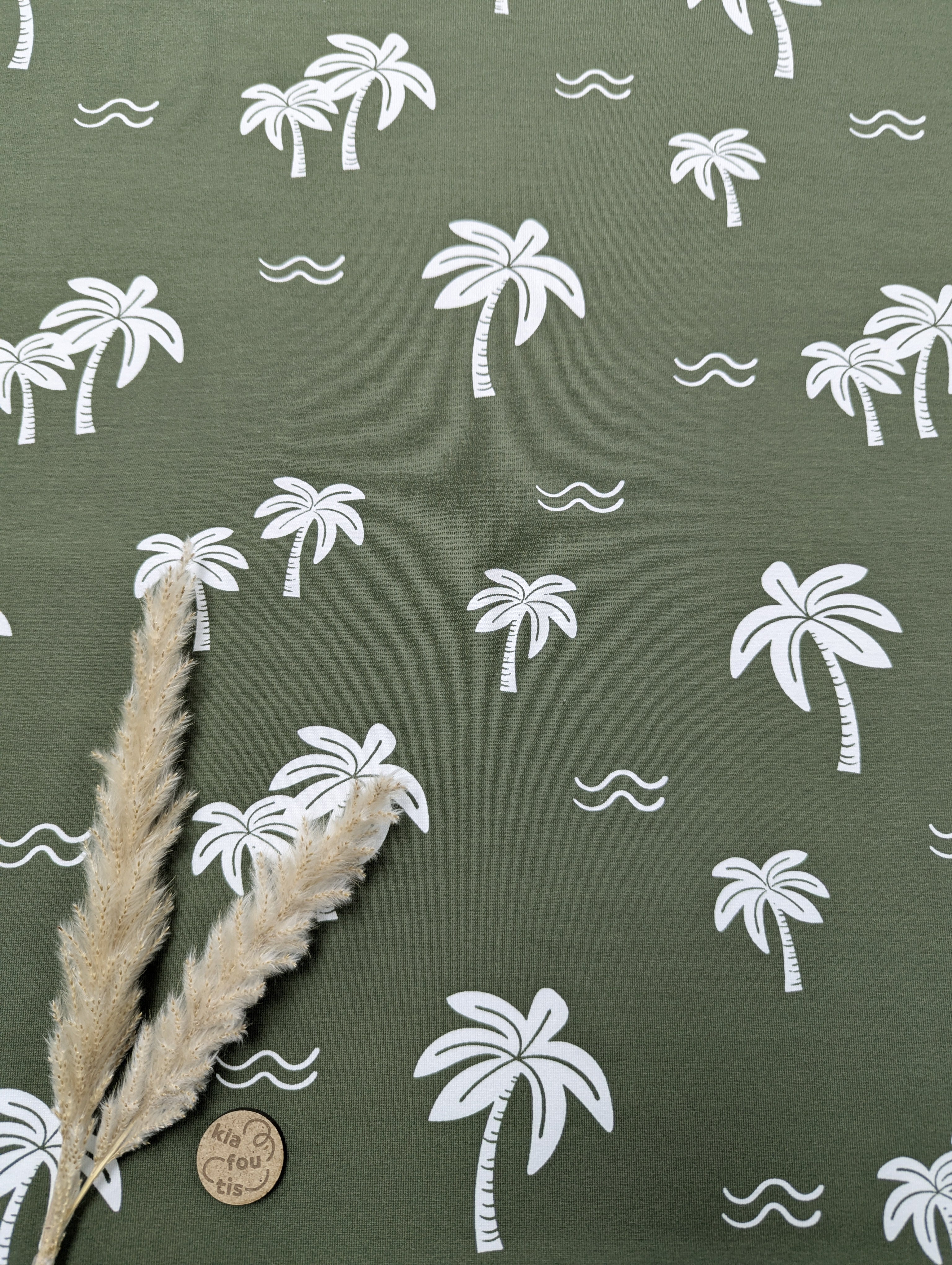 Jersey de coton vert kaki - palmiers