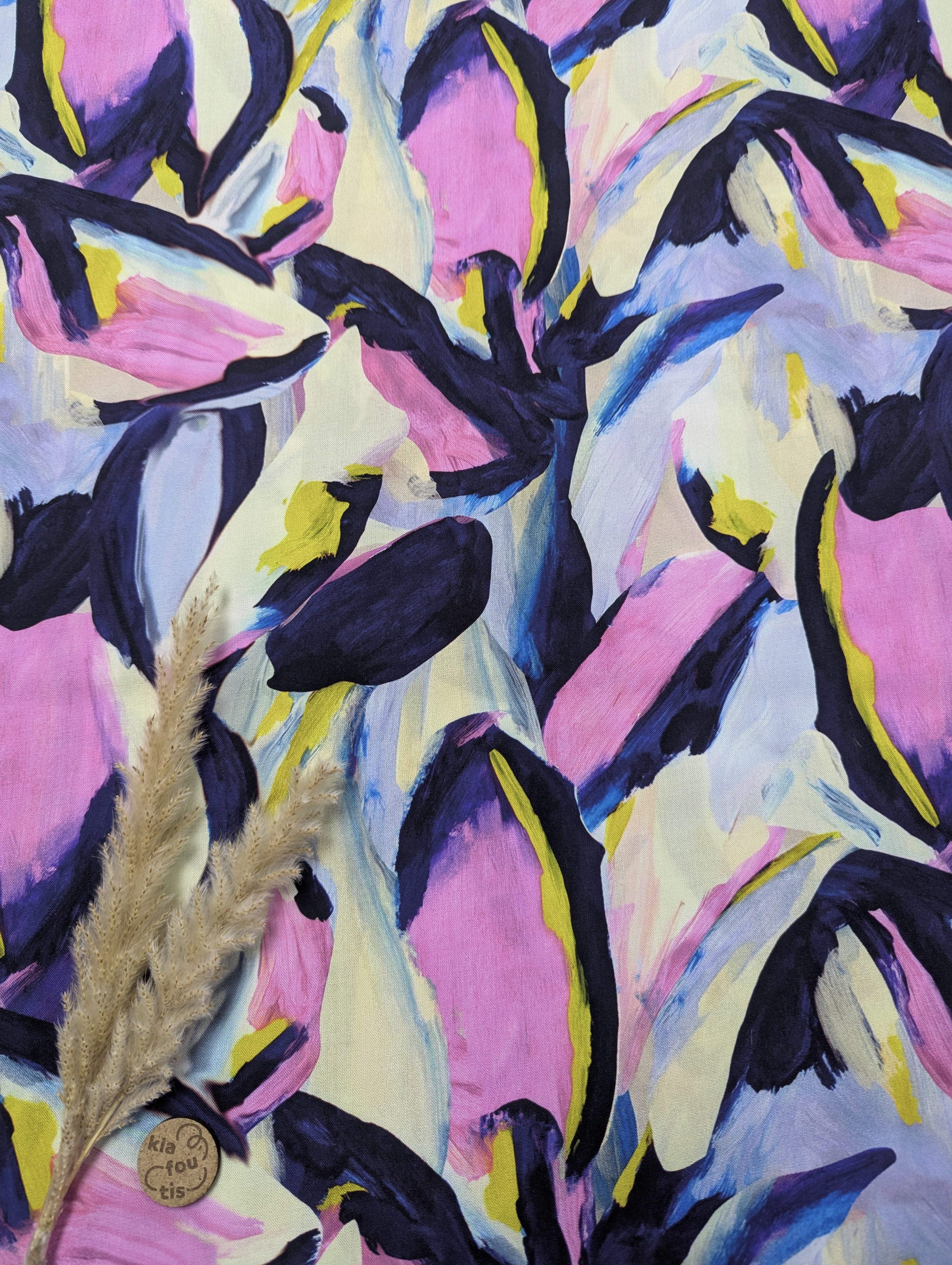 Popeline de viscose lilas et marine - au pinceau