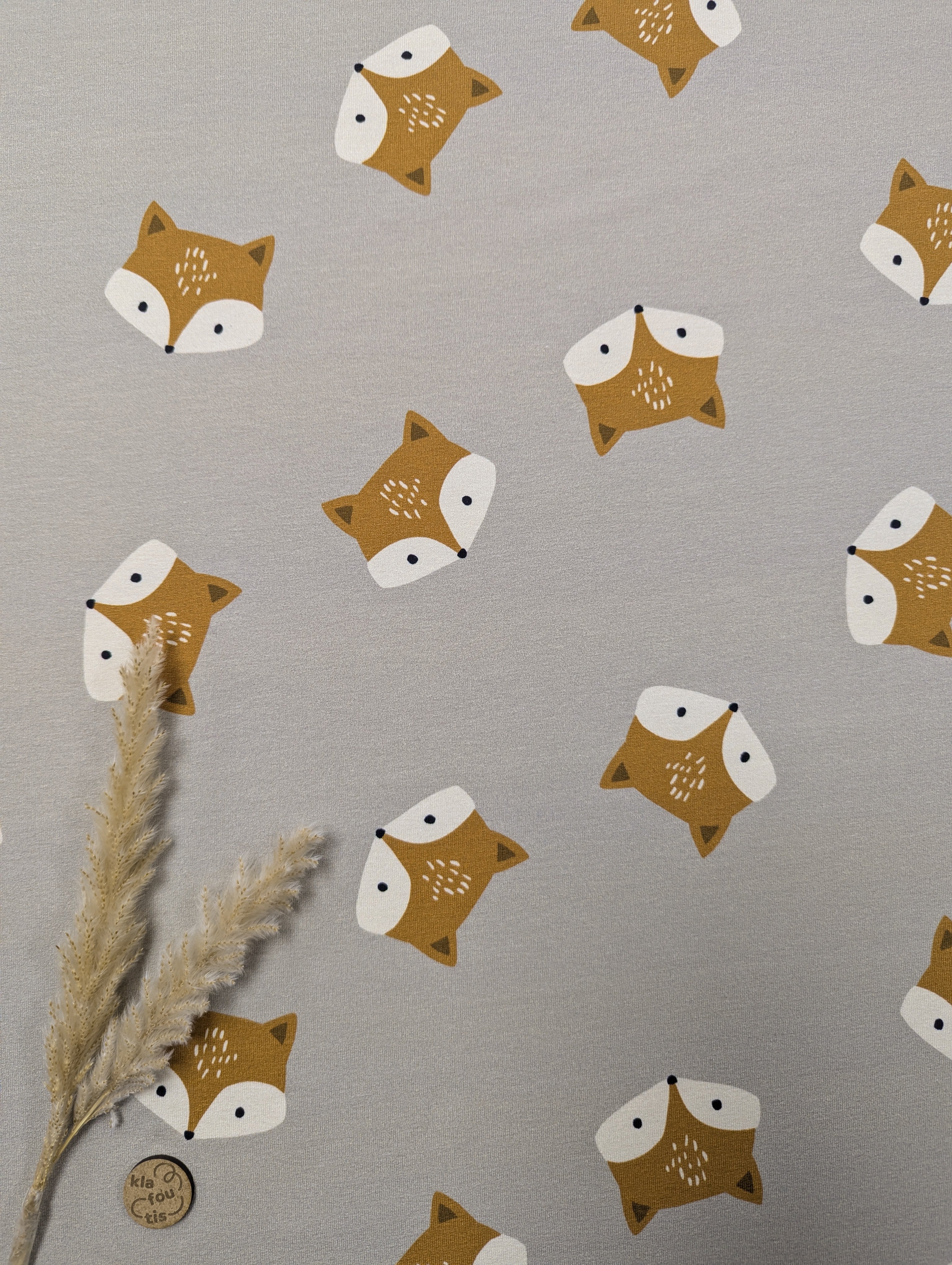 French Terry sable- têtes de renards