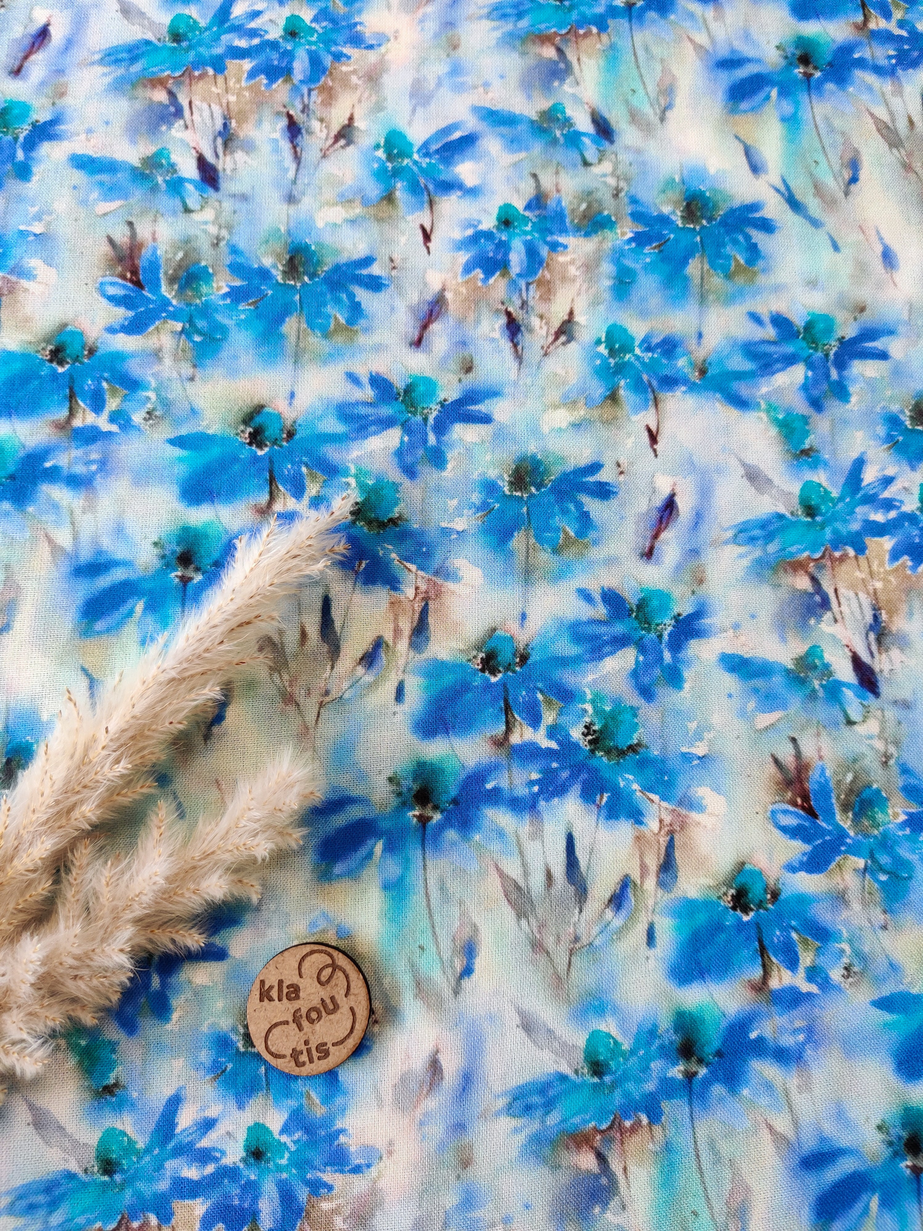 Popeline de viscose bleue - Jardin brumeux