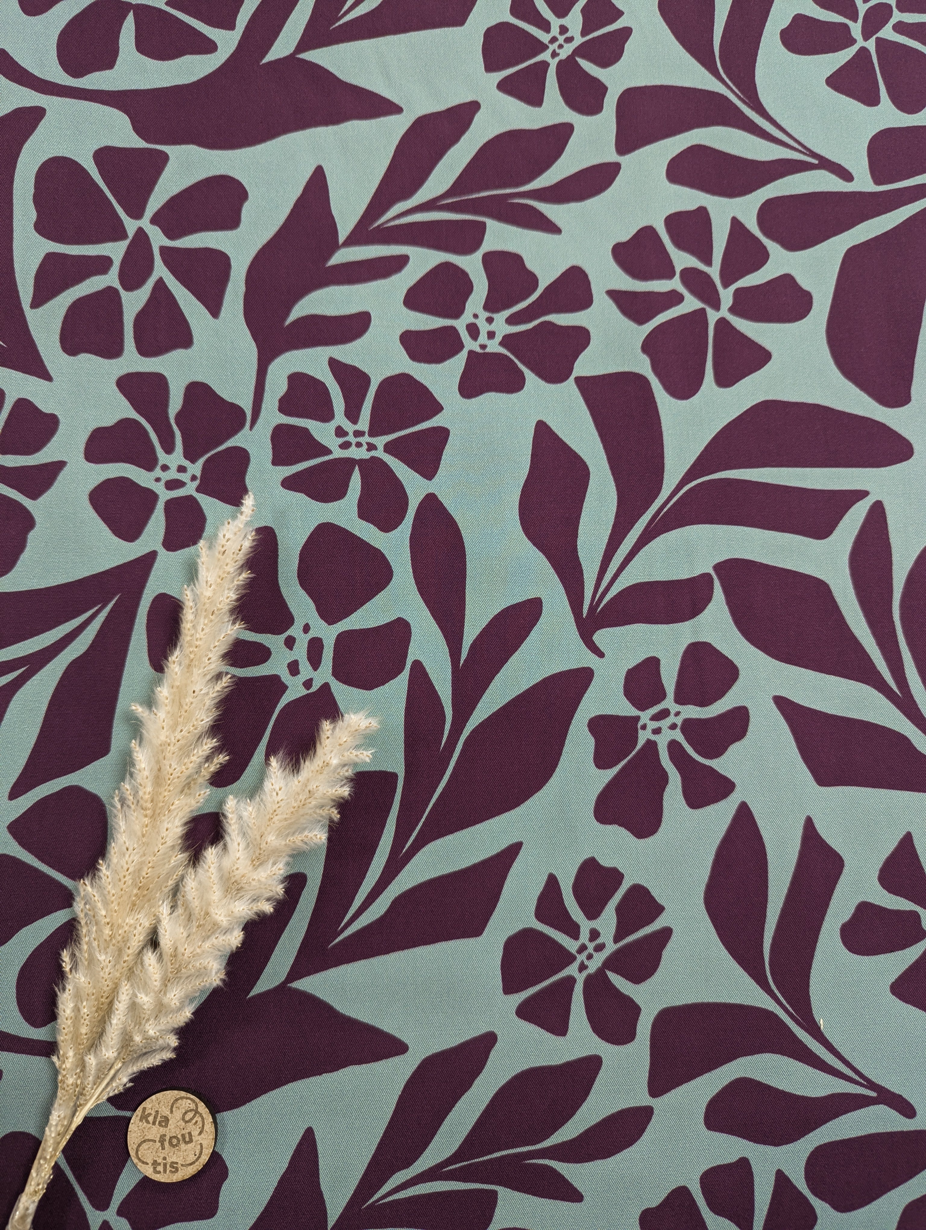 Twill de viscose stretch bleu gris vert - floraison estivale