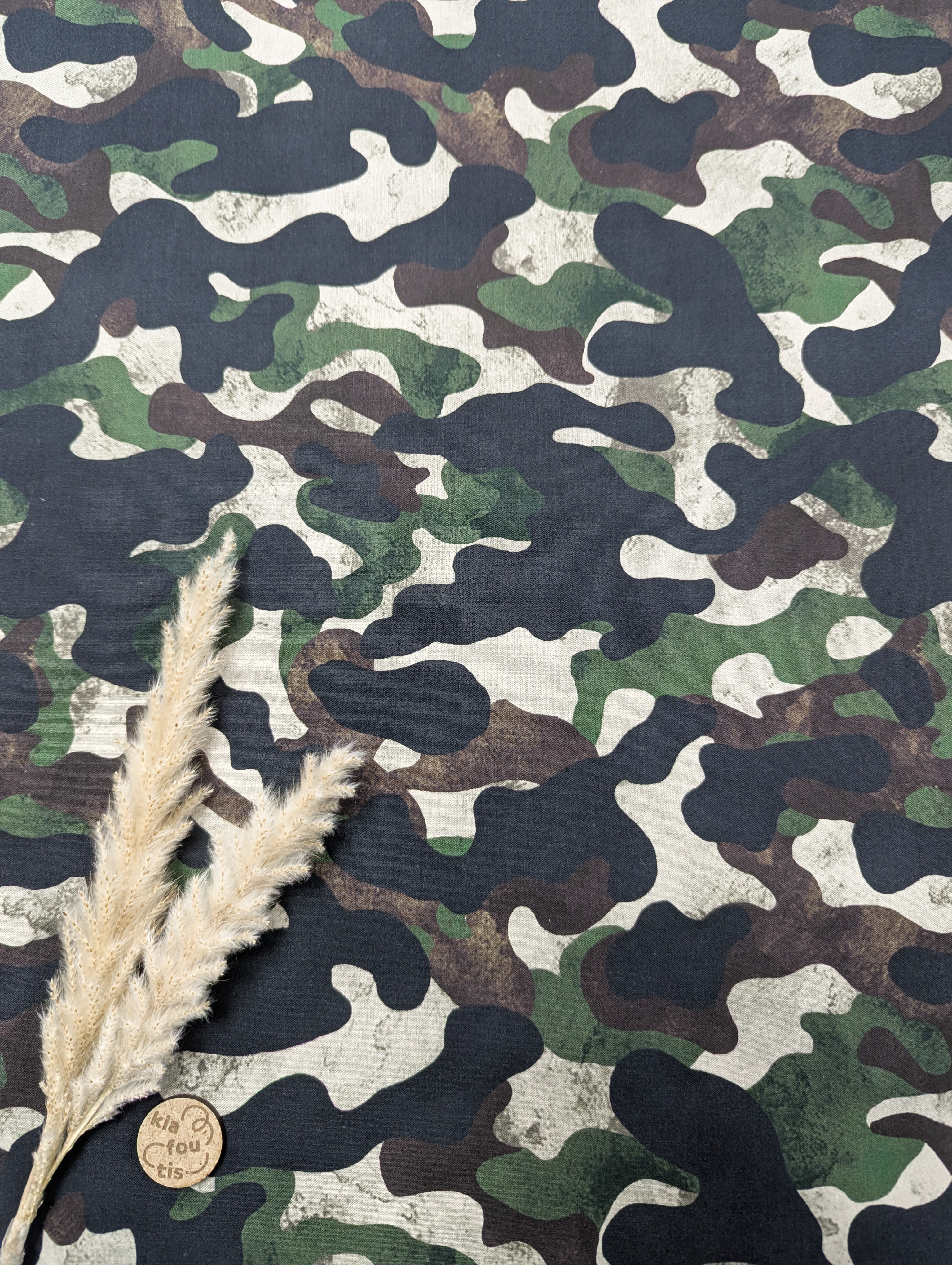 Popeline de coton écru - camouflage