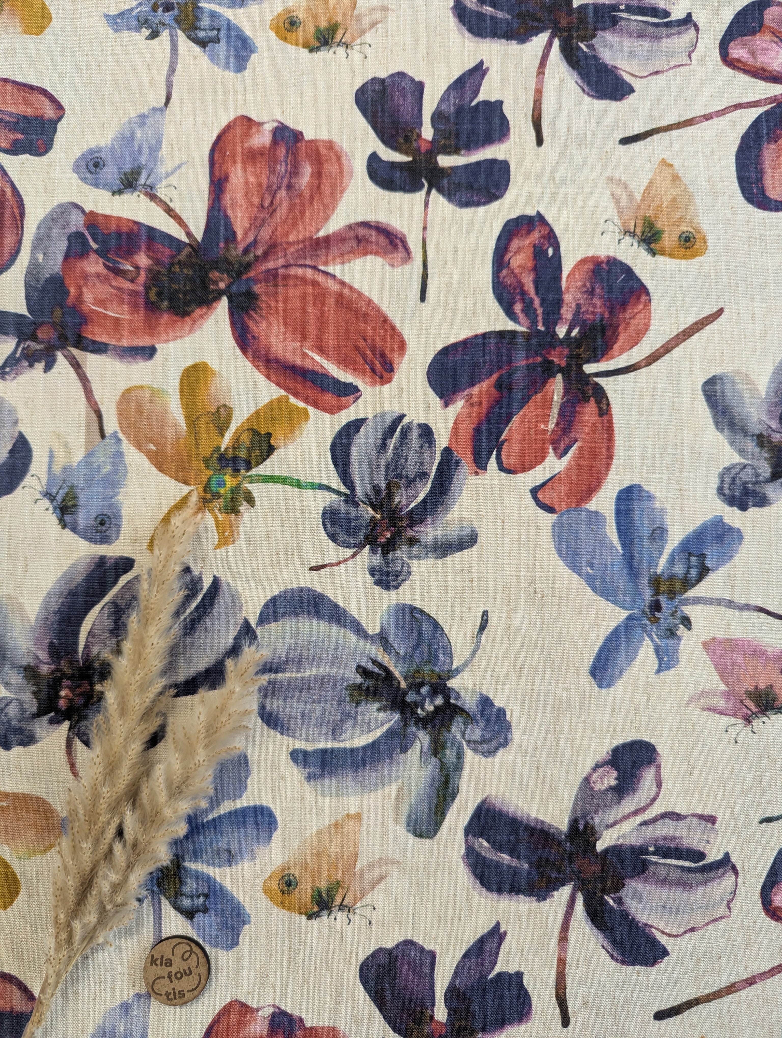 Lin viscose écru naturel - fleurs à l