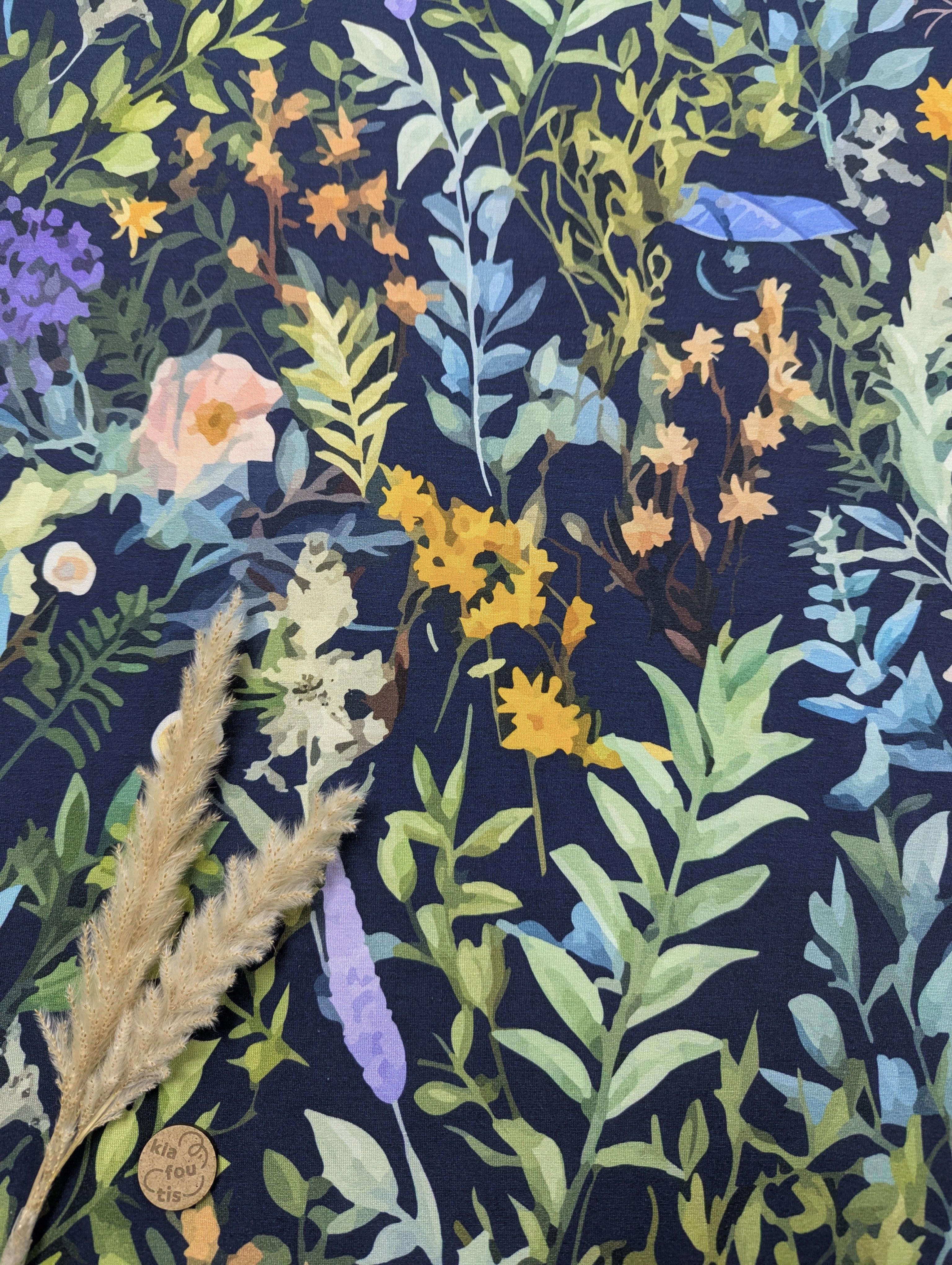 Jersey de viscose bleu - botanique
