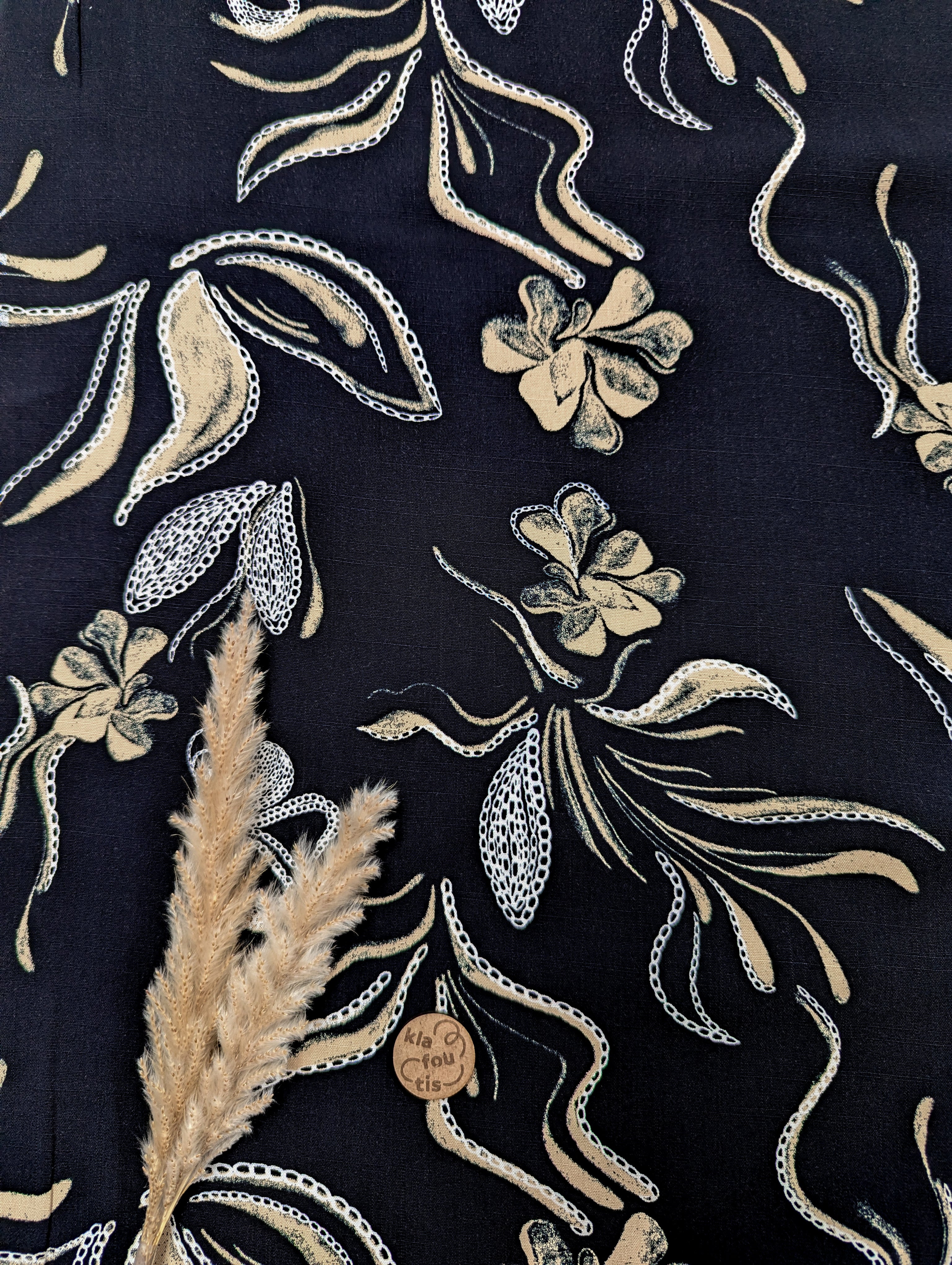 Popeline de viscose noire - chaînette