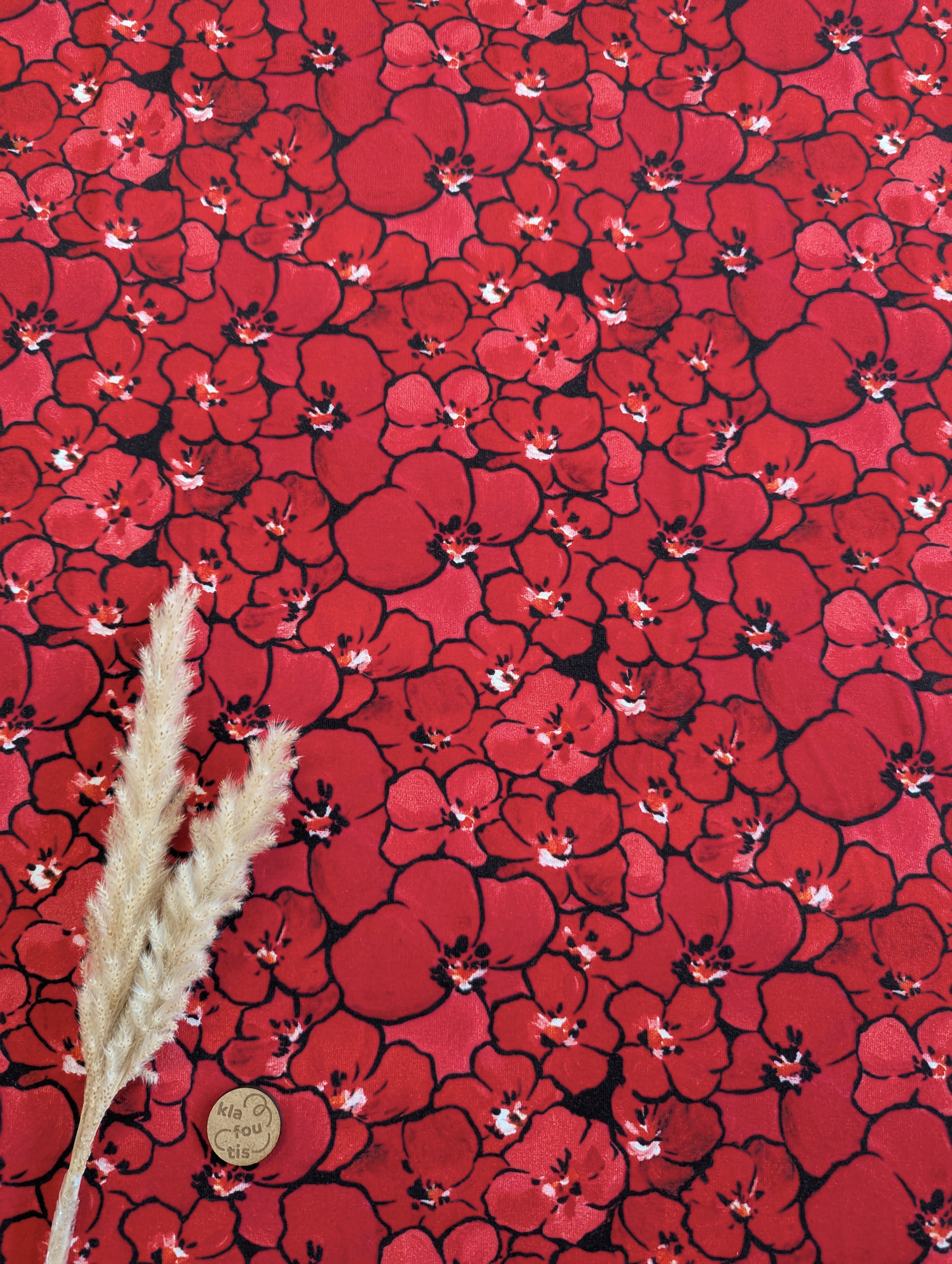 Jersey de viscose rouge - explosion de fleurs