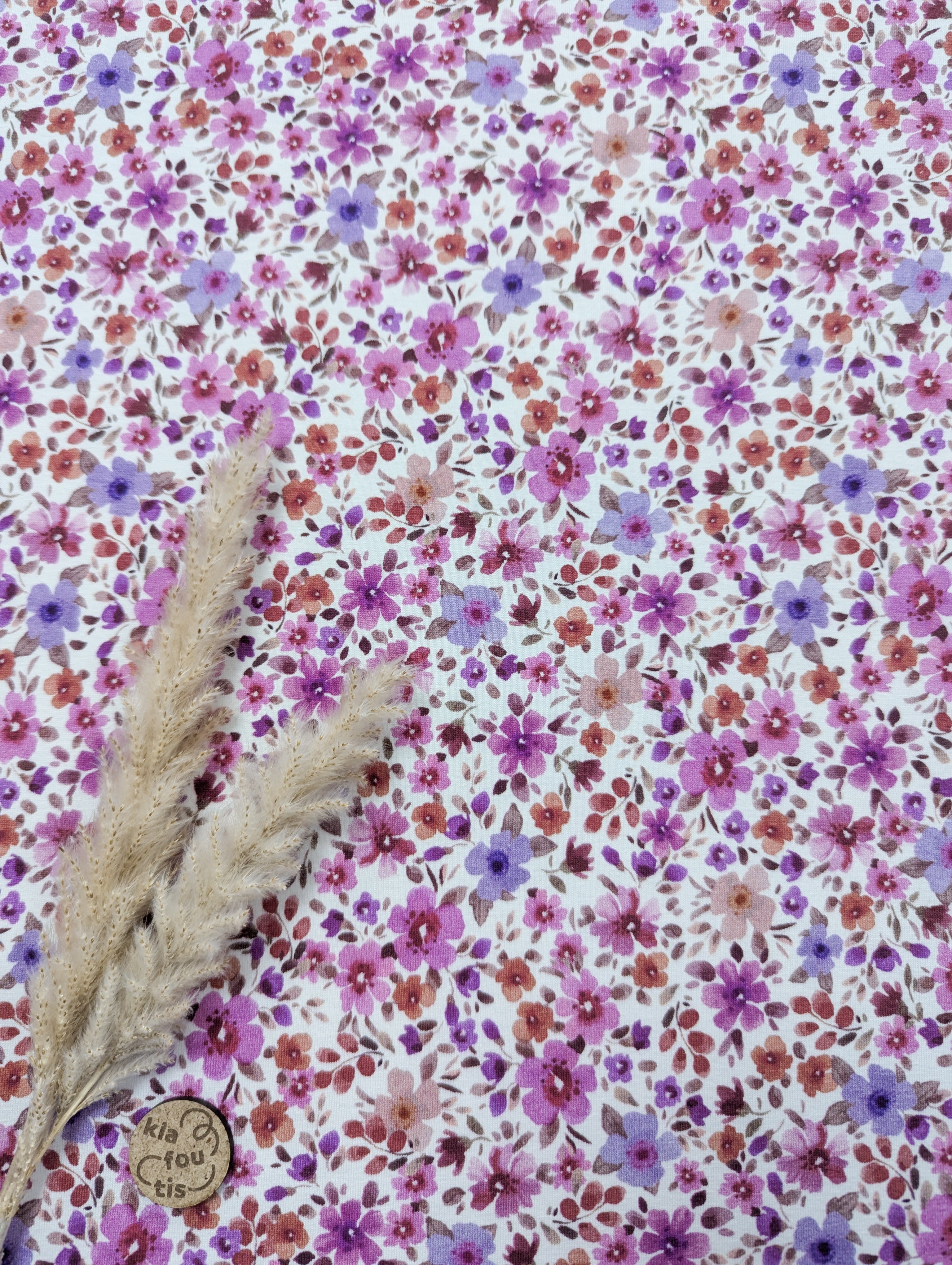 Jersey de coton blanc - Floraison rosée