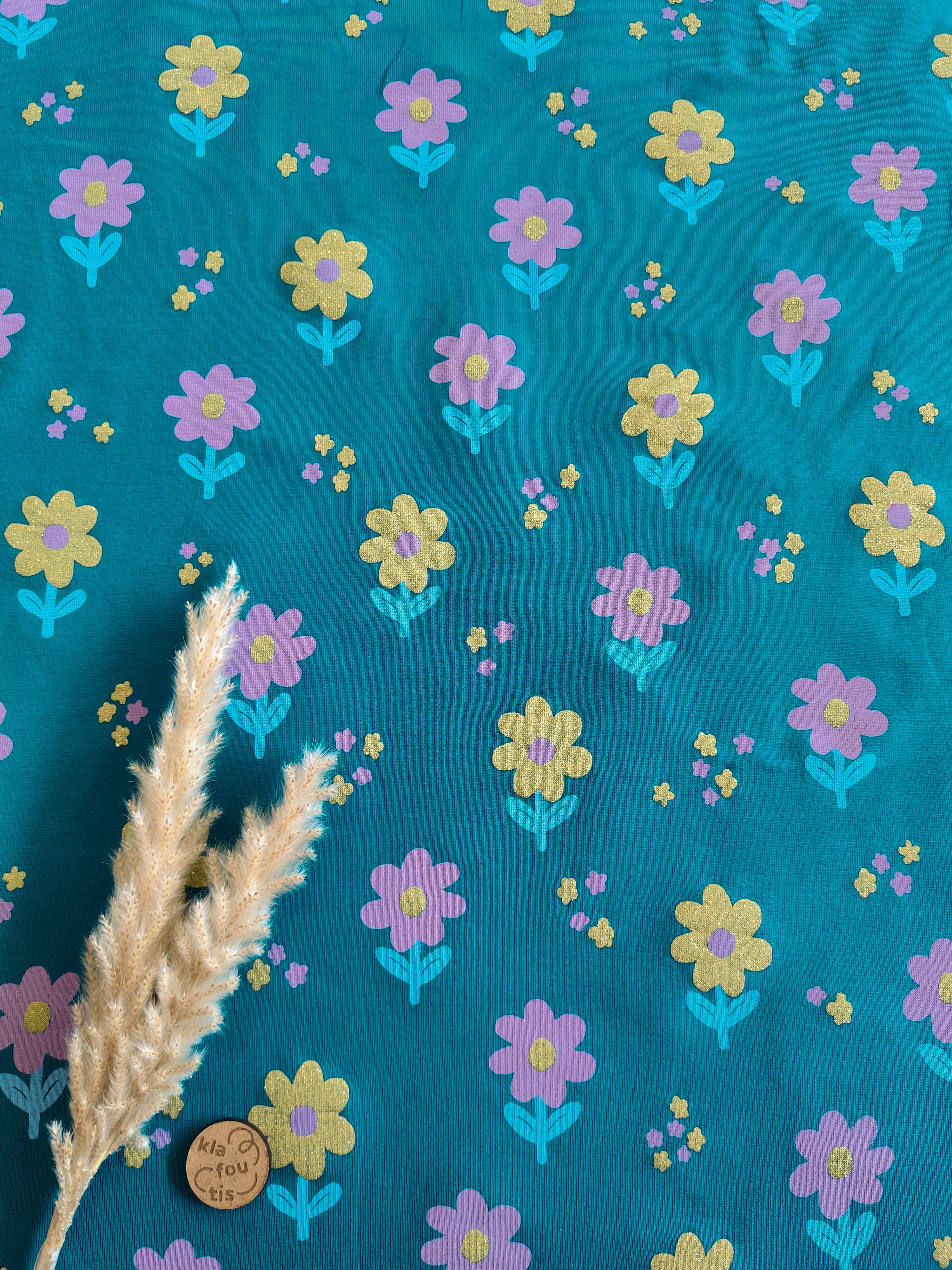 Jersey vert foncé glitter - Fleurs sucrées