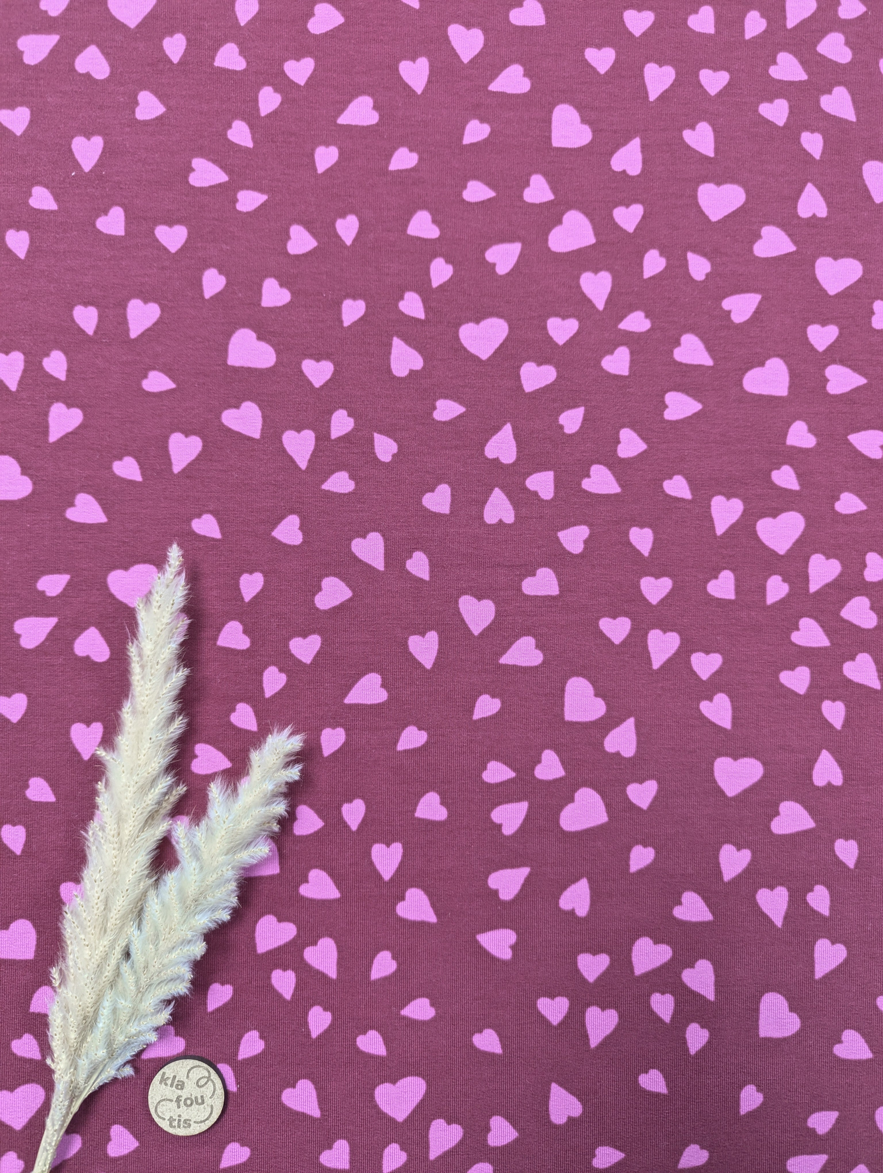 French Terry lie de vin - petits coeurs
