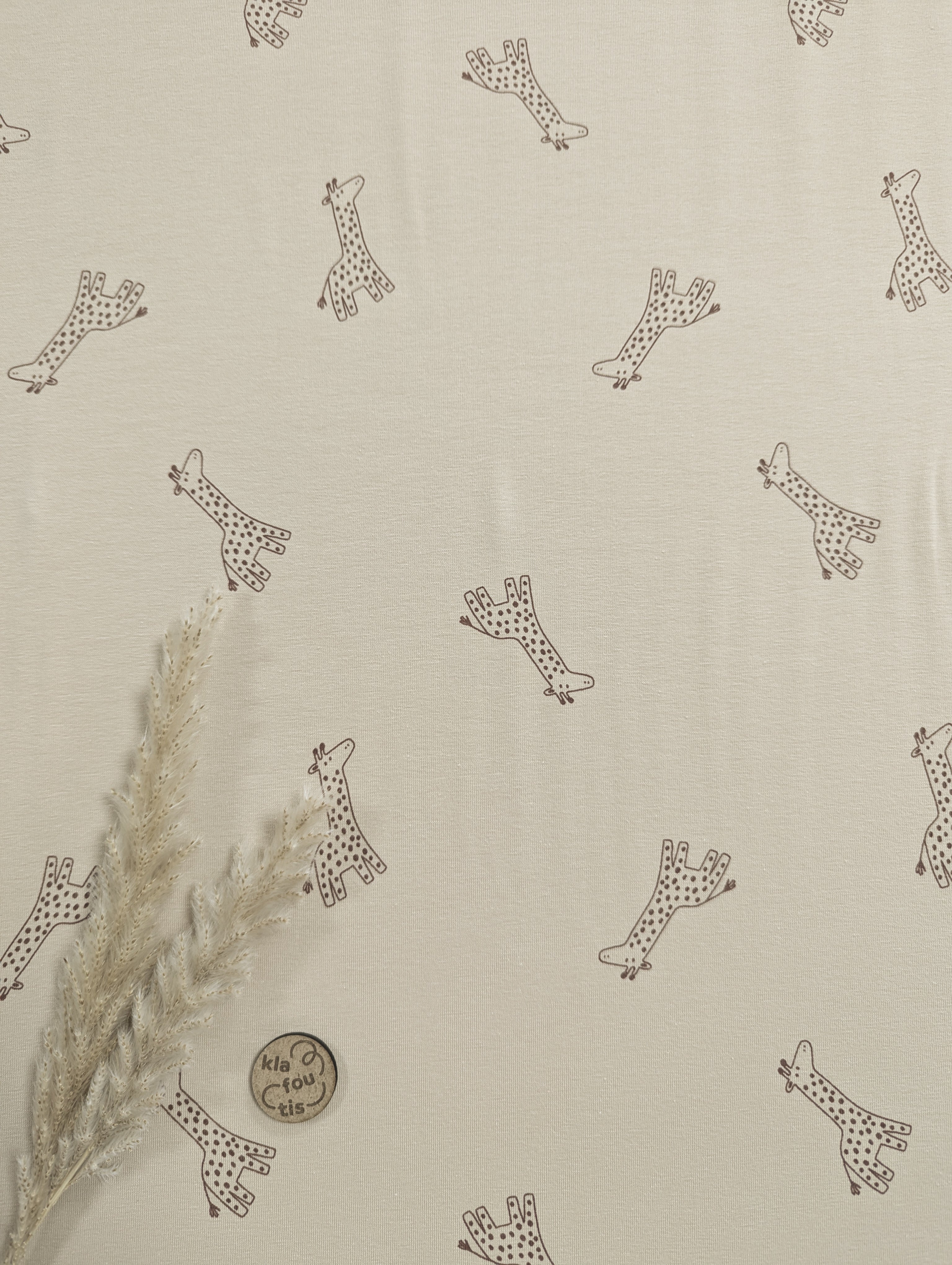 Jersey de coton beige - girafes