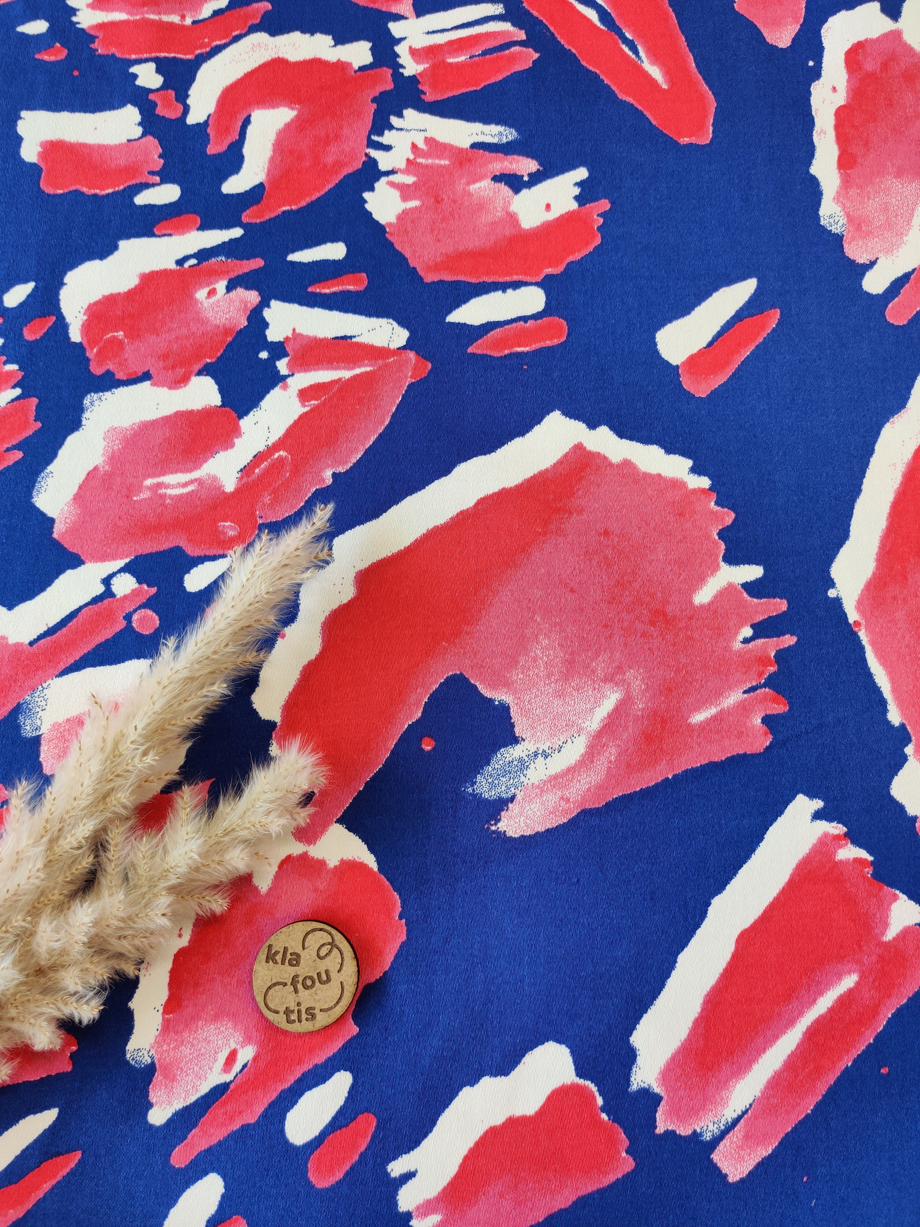 Satin de Coton stretch bleu - Impact rouge