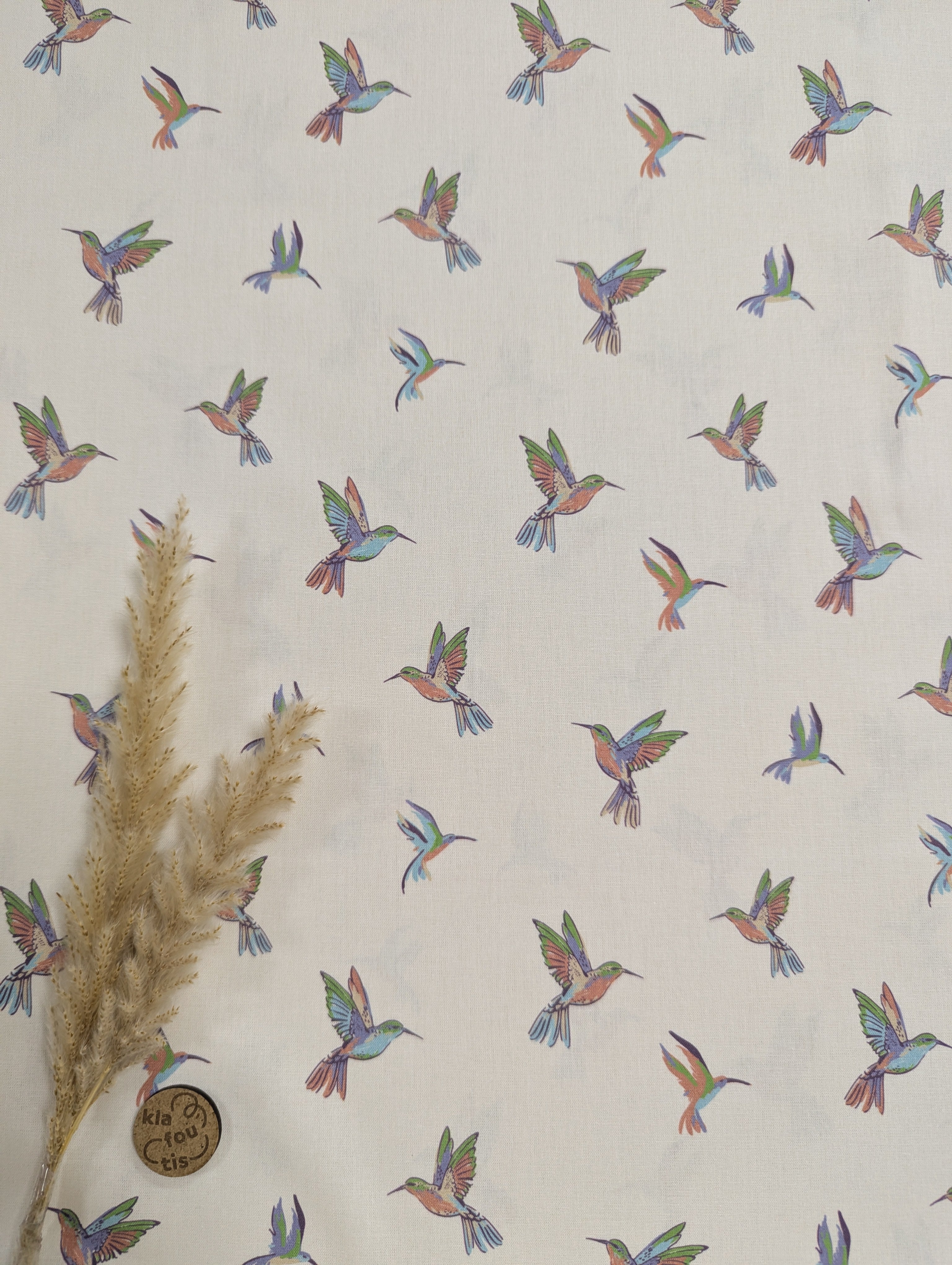 Popeline de coton écru - envoi du colibri