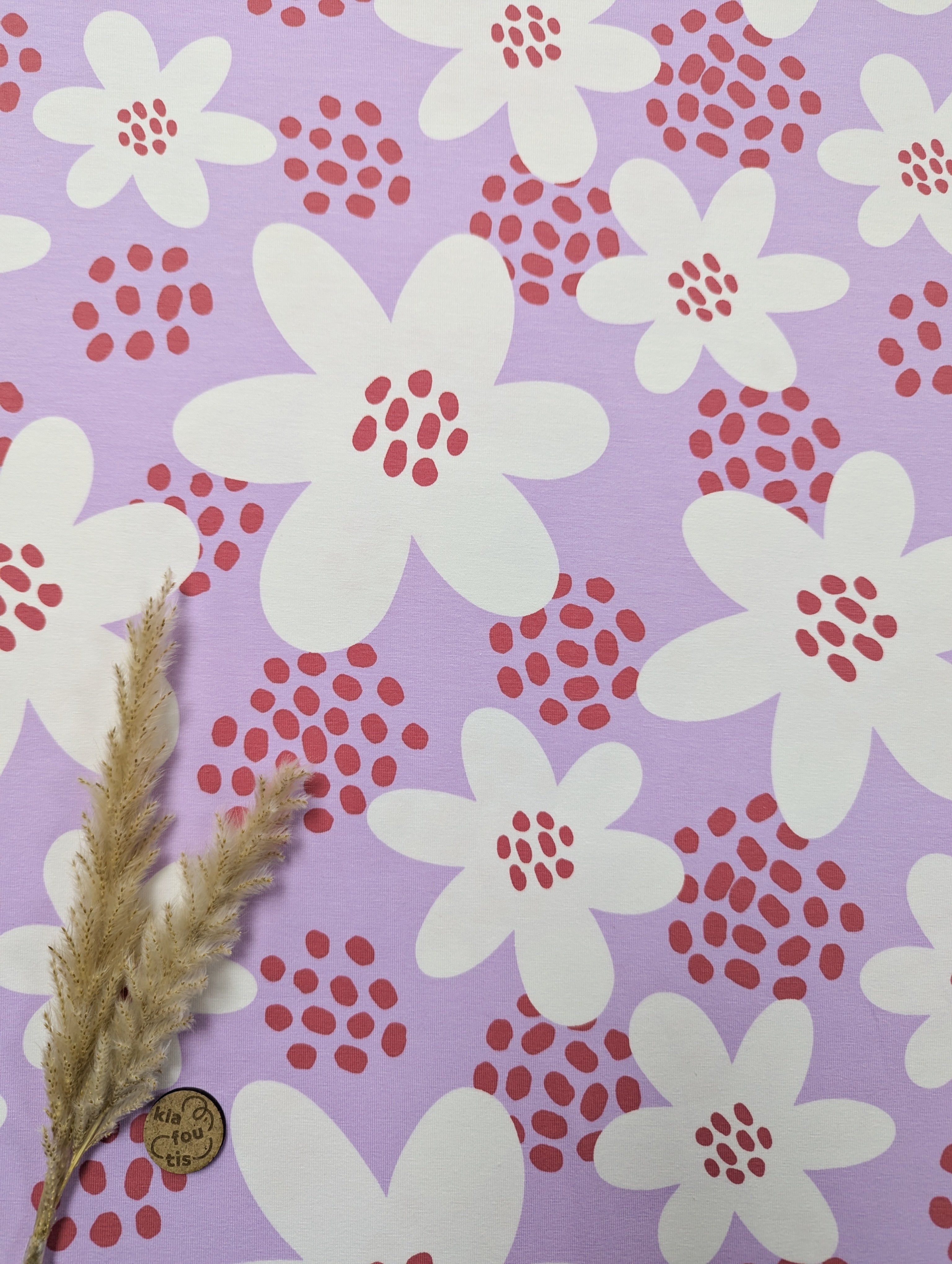 Jersey de coton lilas - fleur à pois