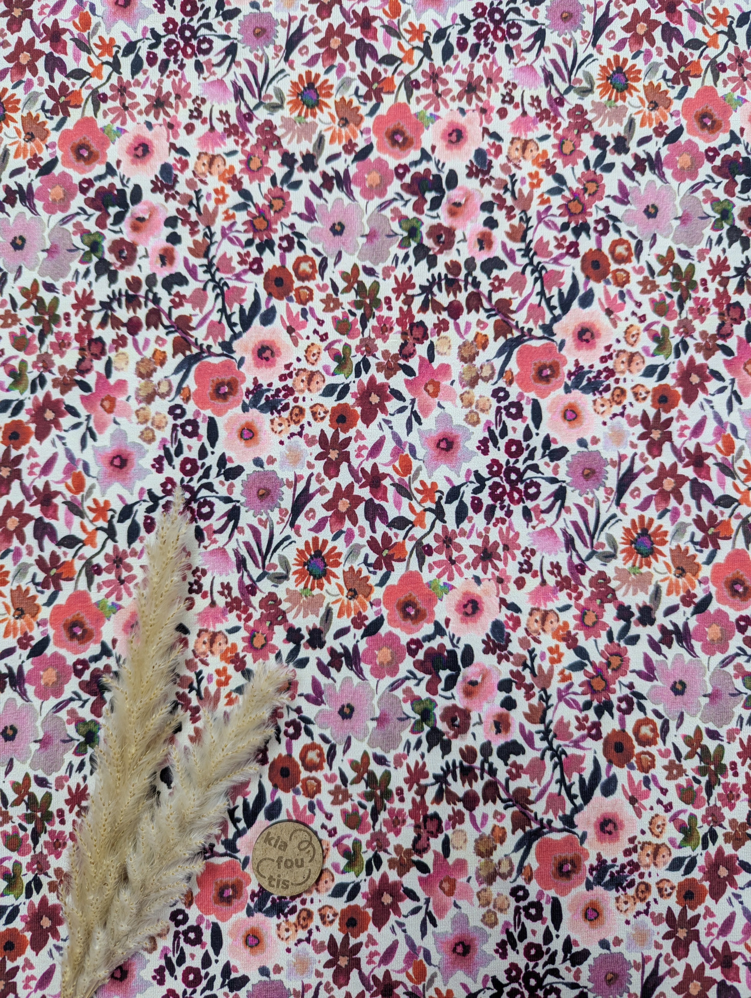 Jersey de coton BIO écru - fleurs par milliers