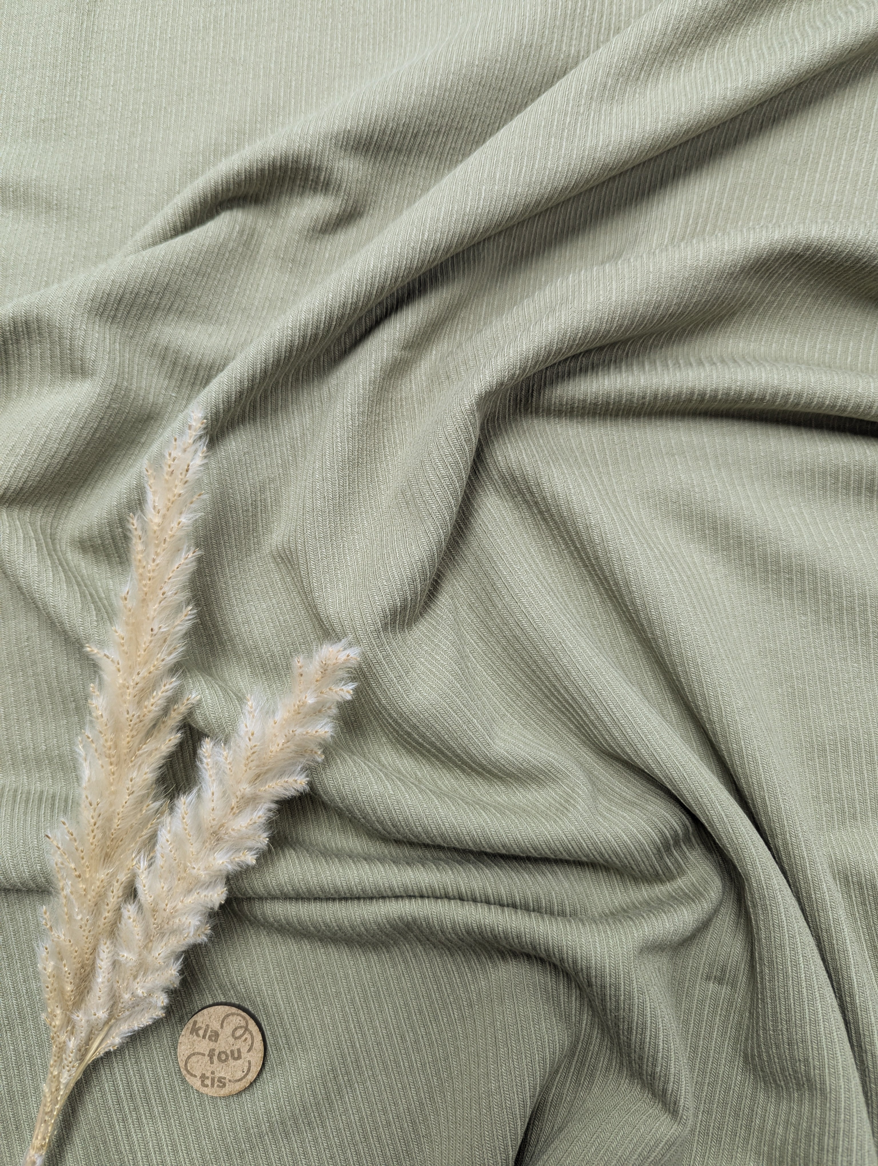 Maille striée 100% coton  - vert kaki clair