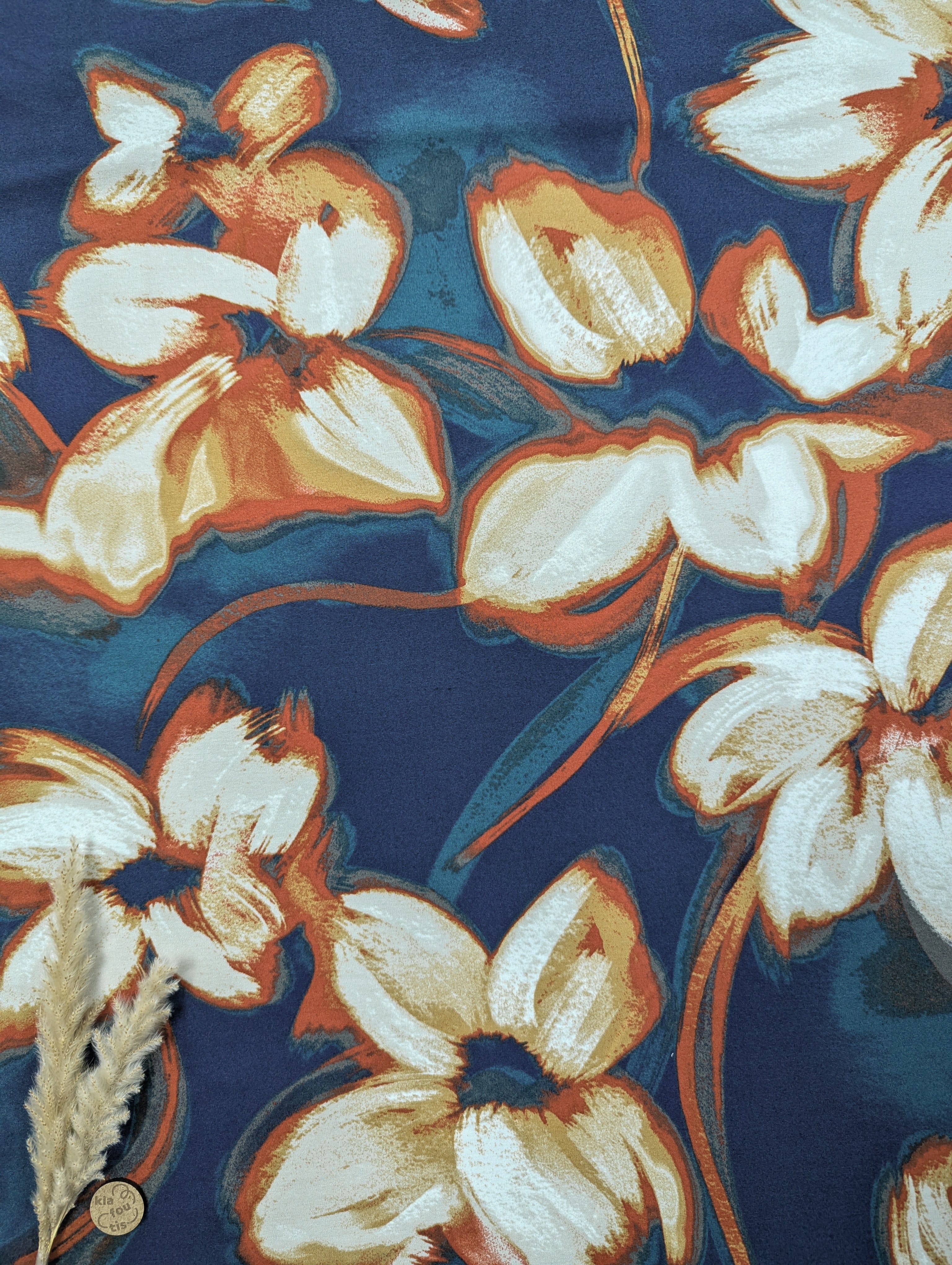Jersey milano bleu et rouille - floraison