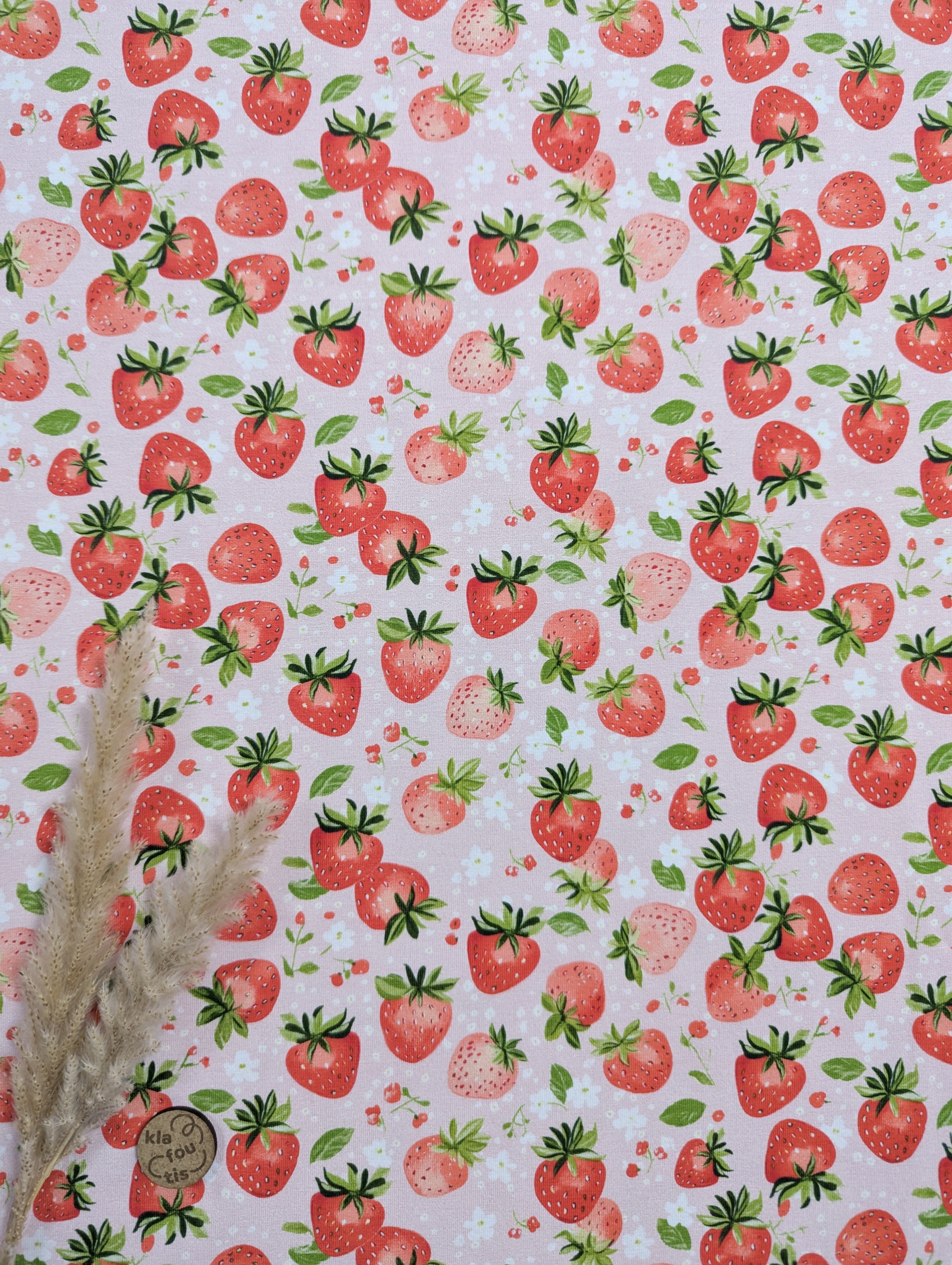 Jersey de coton rose - fraise des bois