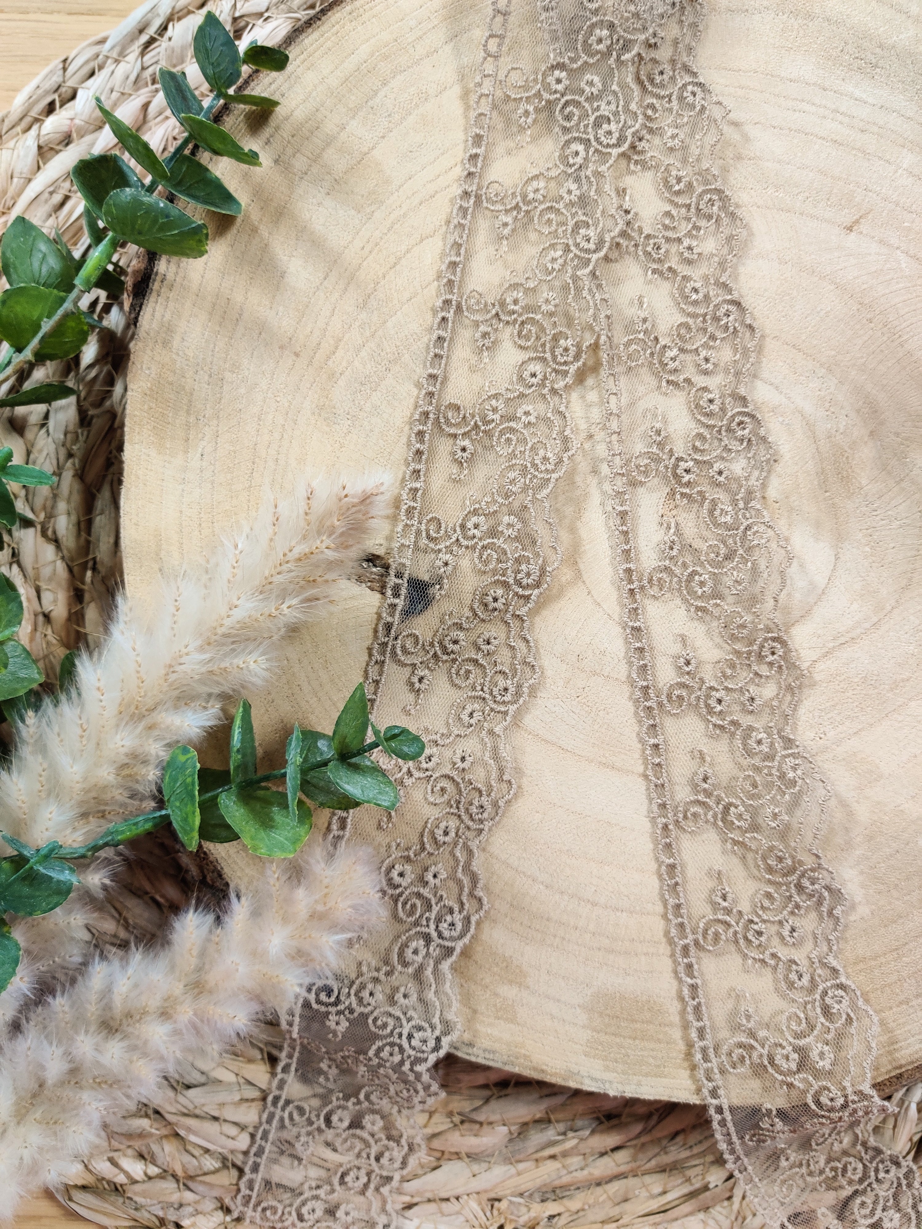 Dentelle tulle 4,5 cm - Beige nude