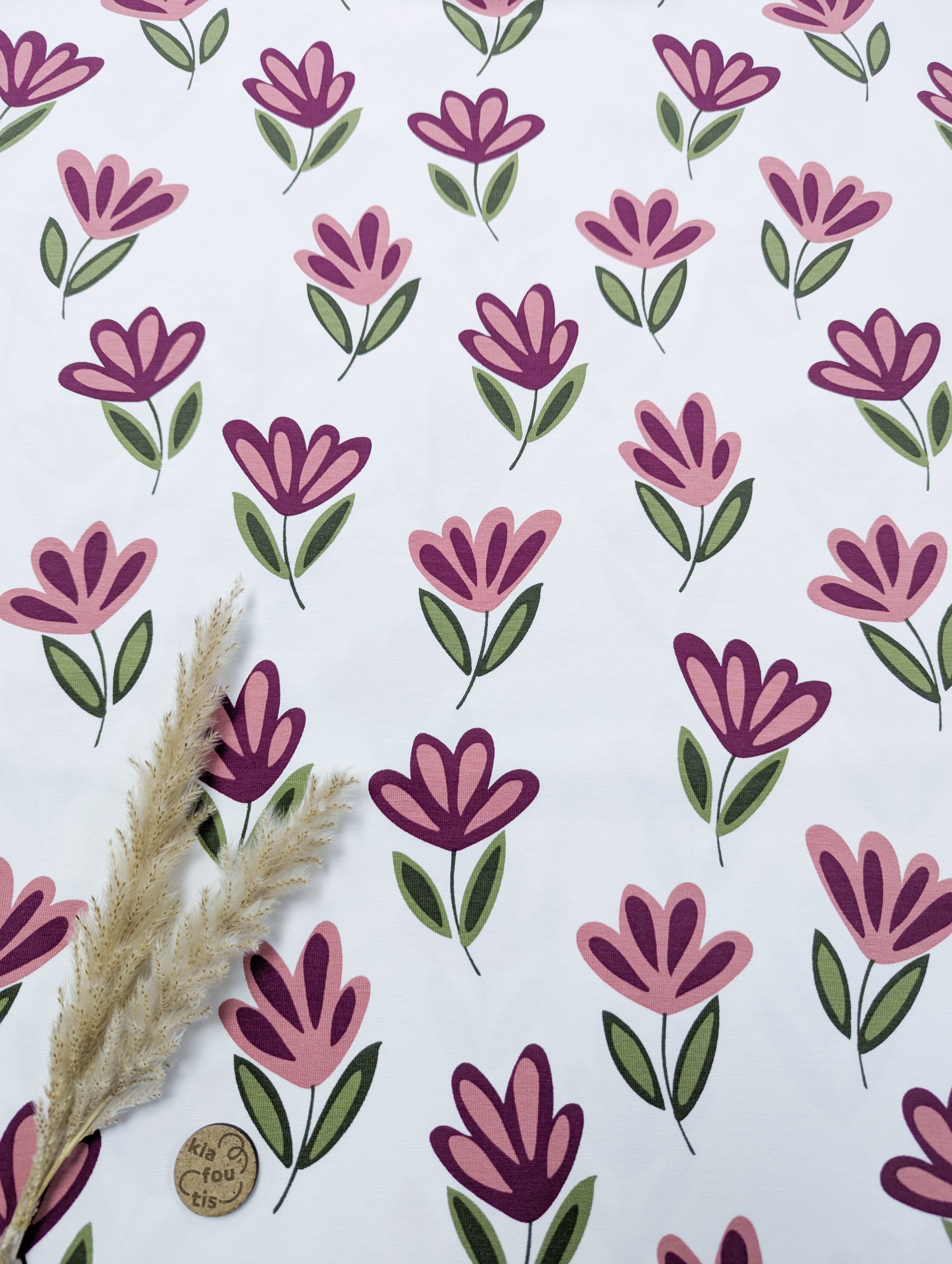 Jersey de coton écru - effet tulipes