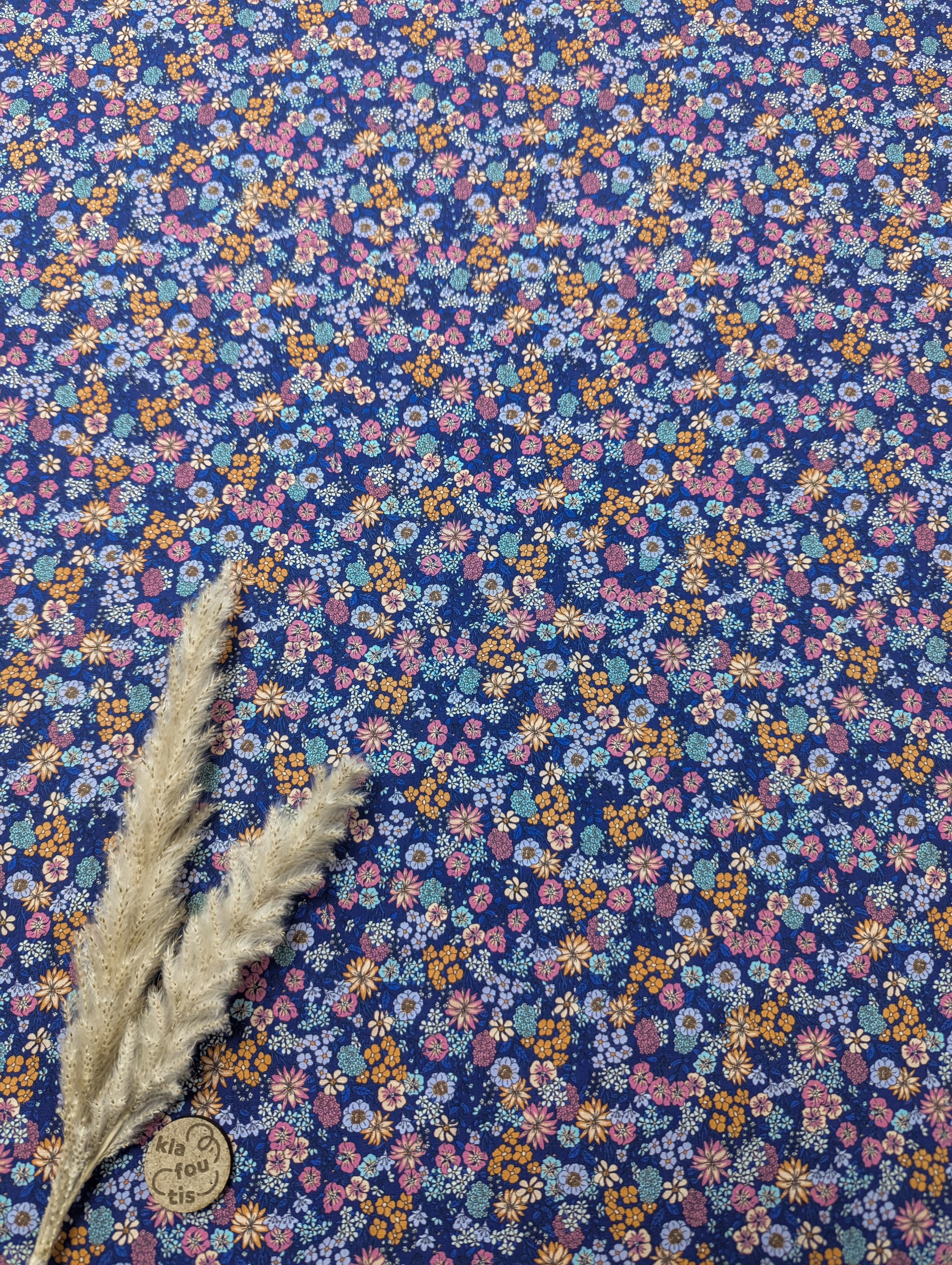 Popeline de coton bleue - effet liberty