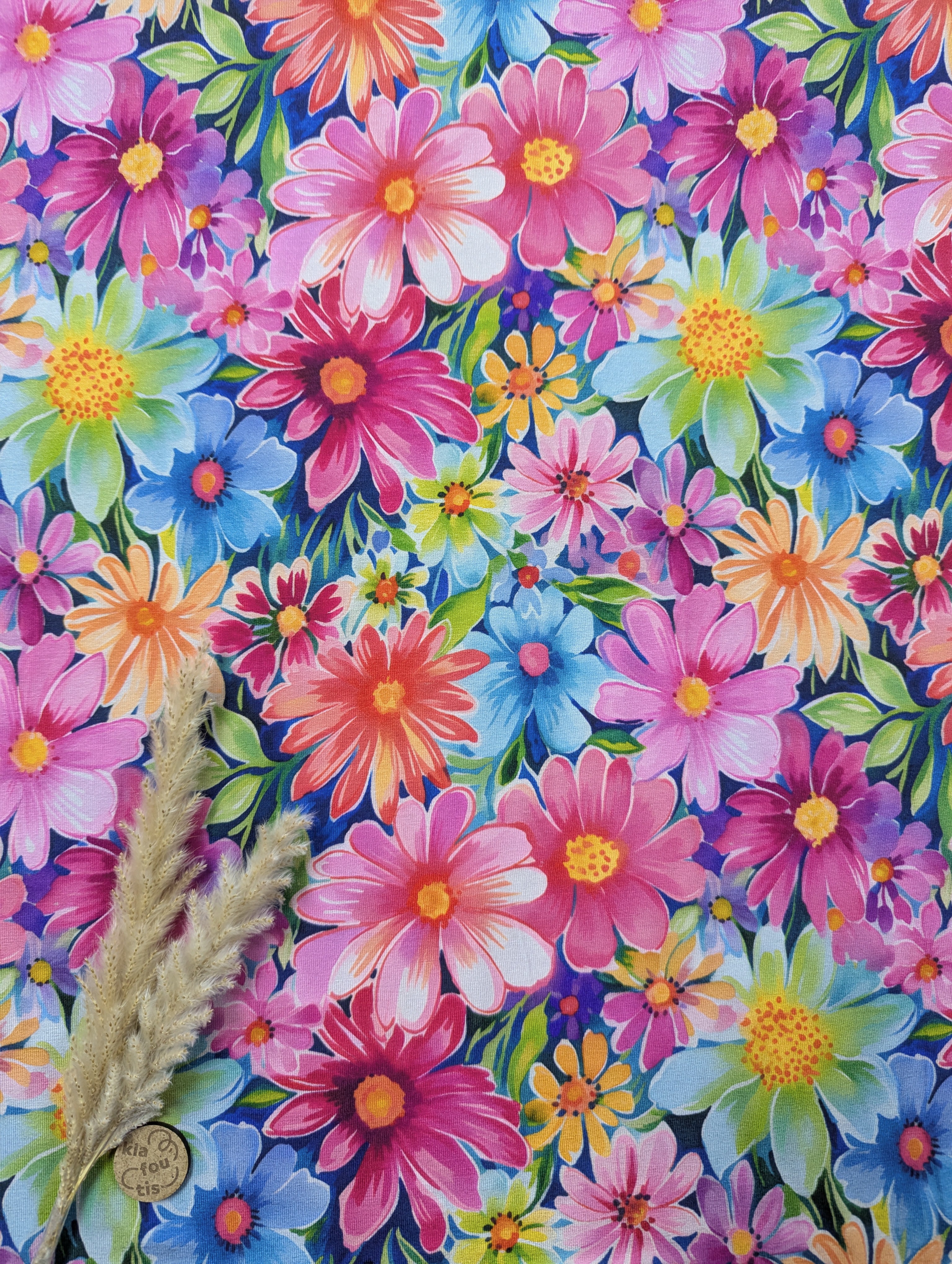 Jersey de viscose bleu marine - exubérance florale