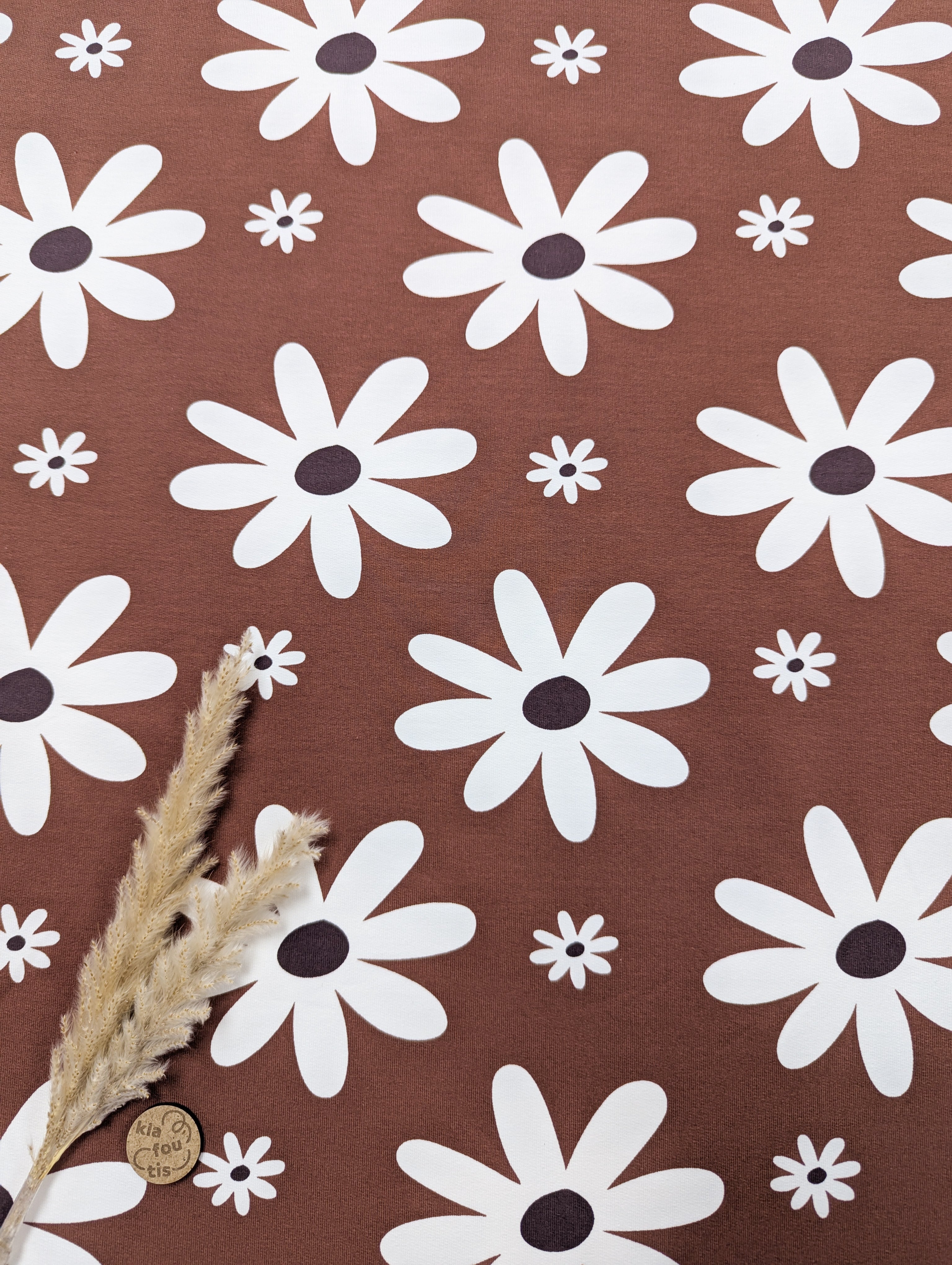 French Terry bois de rose - marguerites