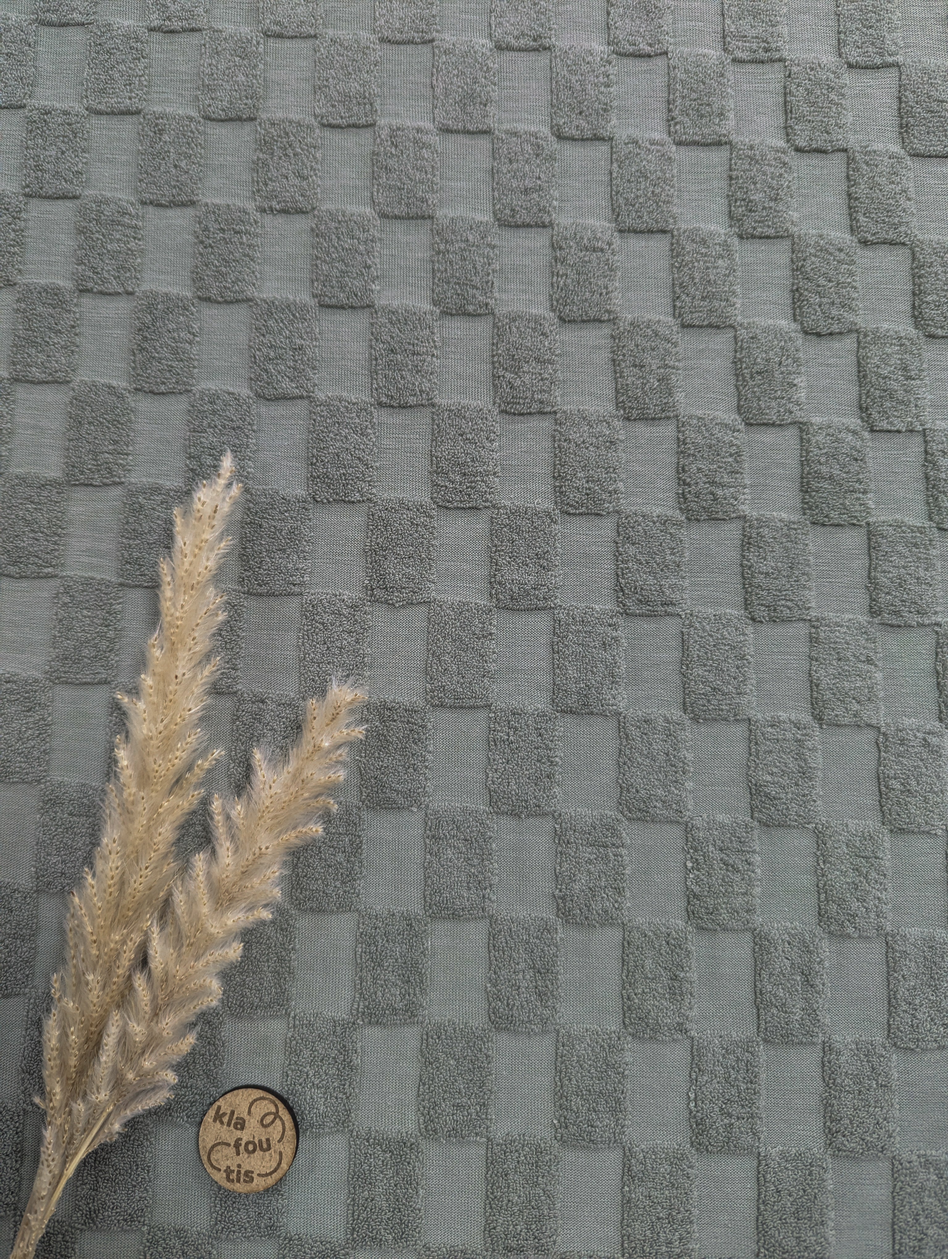 Jersey éponge vert de gris - Damier