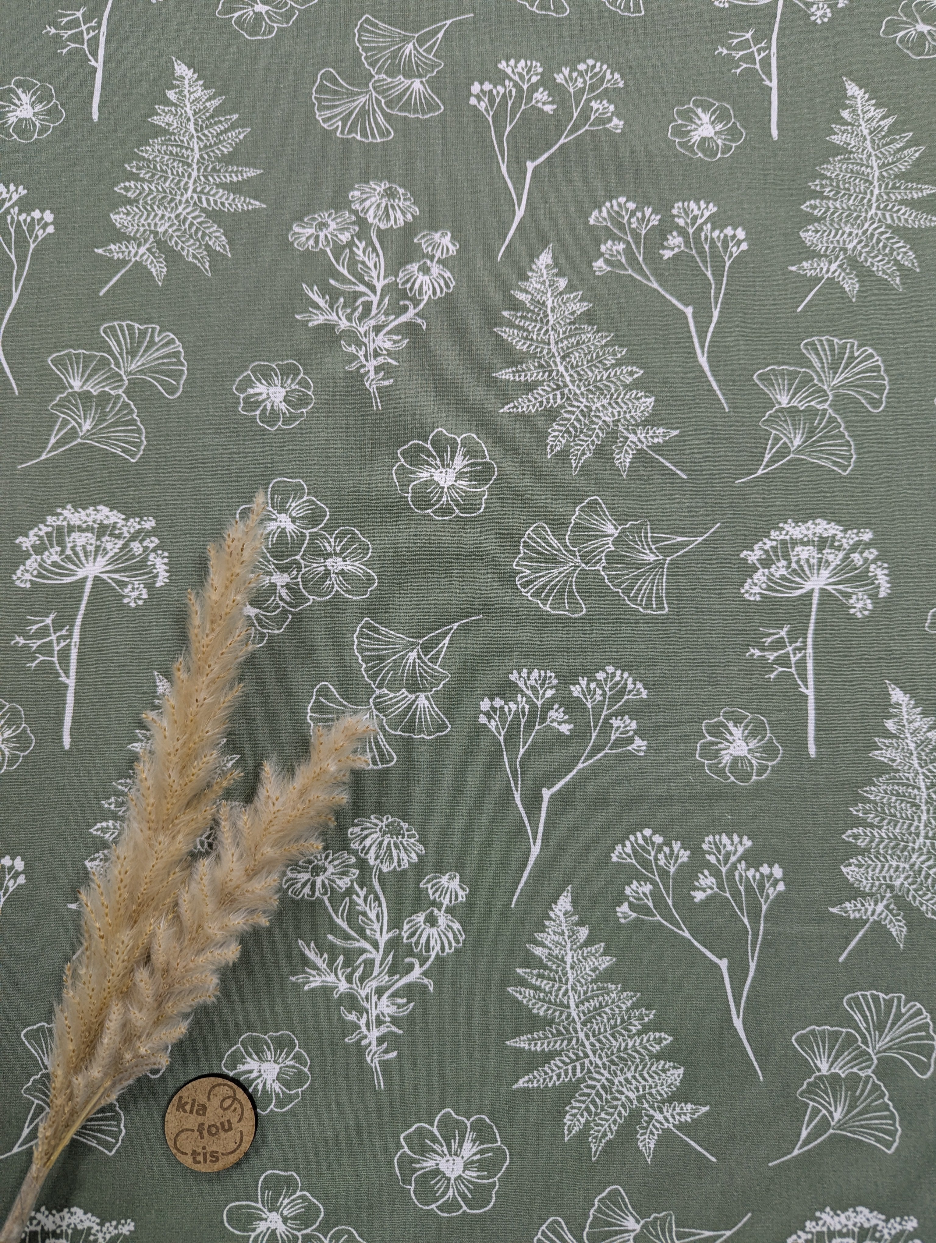 Popeline de coton verte - gingko et compagnie