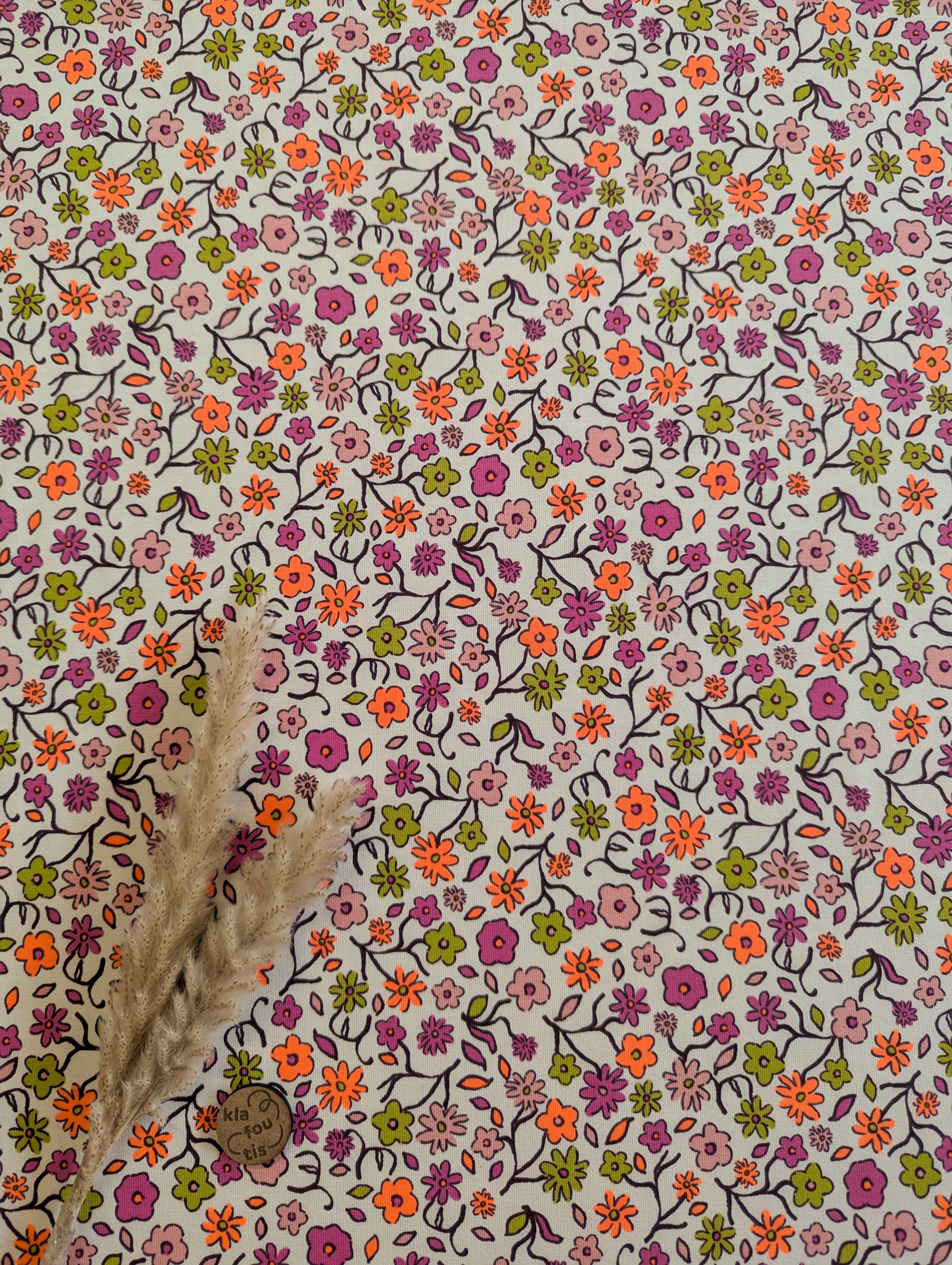 Jersey de coton néon - fleurs peps