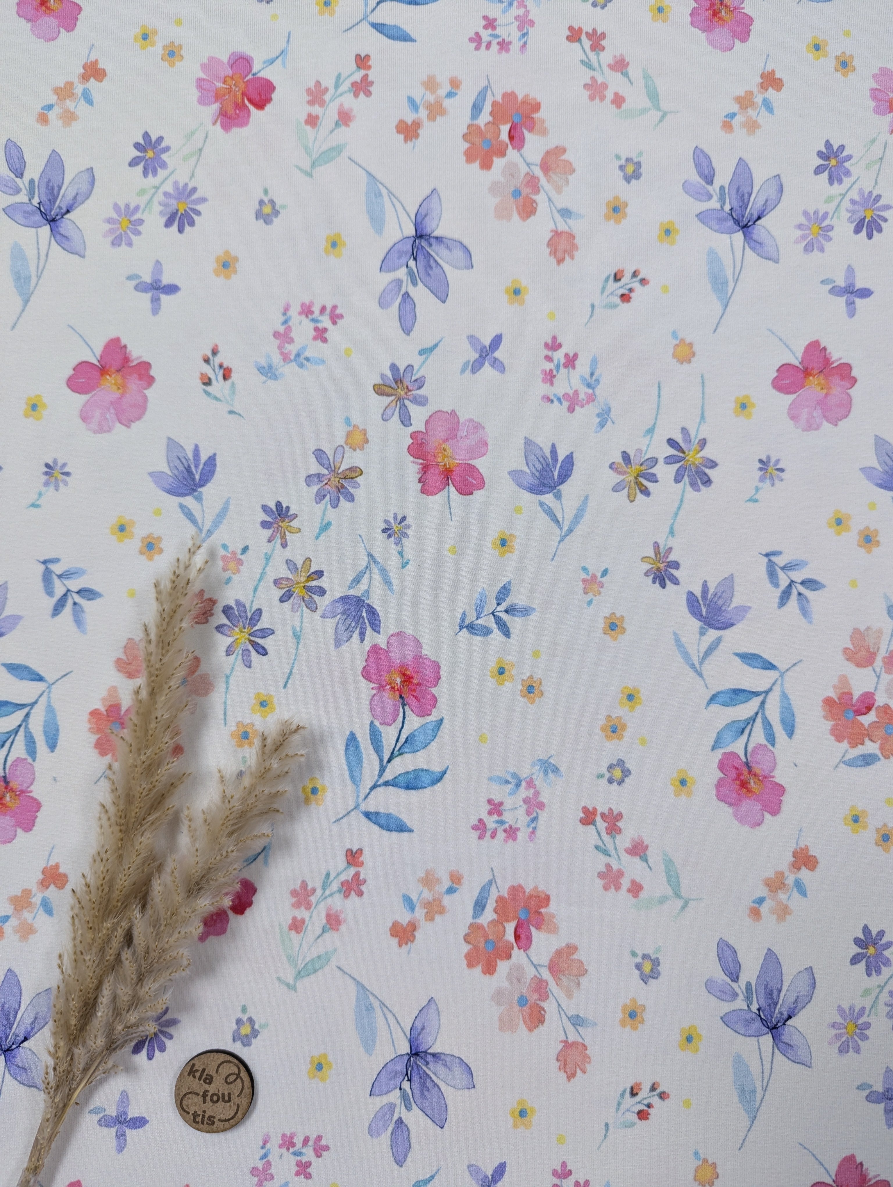 Jersey de coton écru - fines fleurs