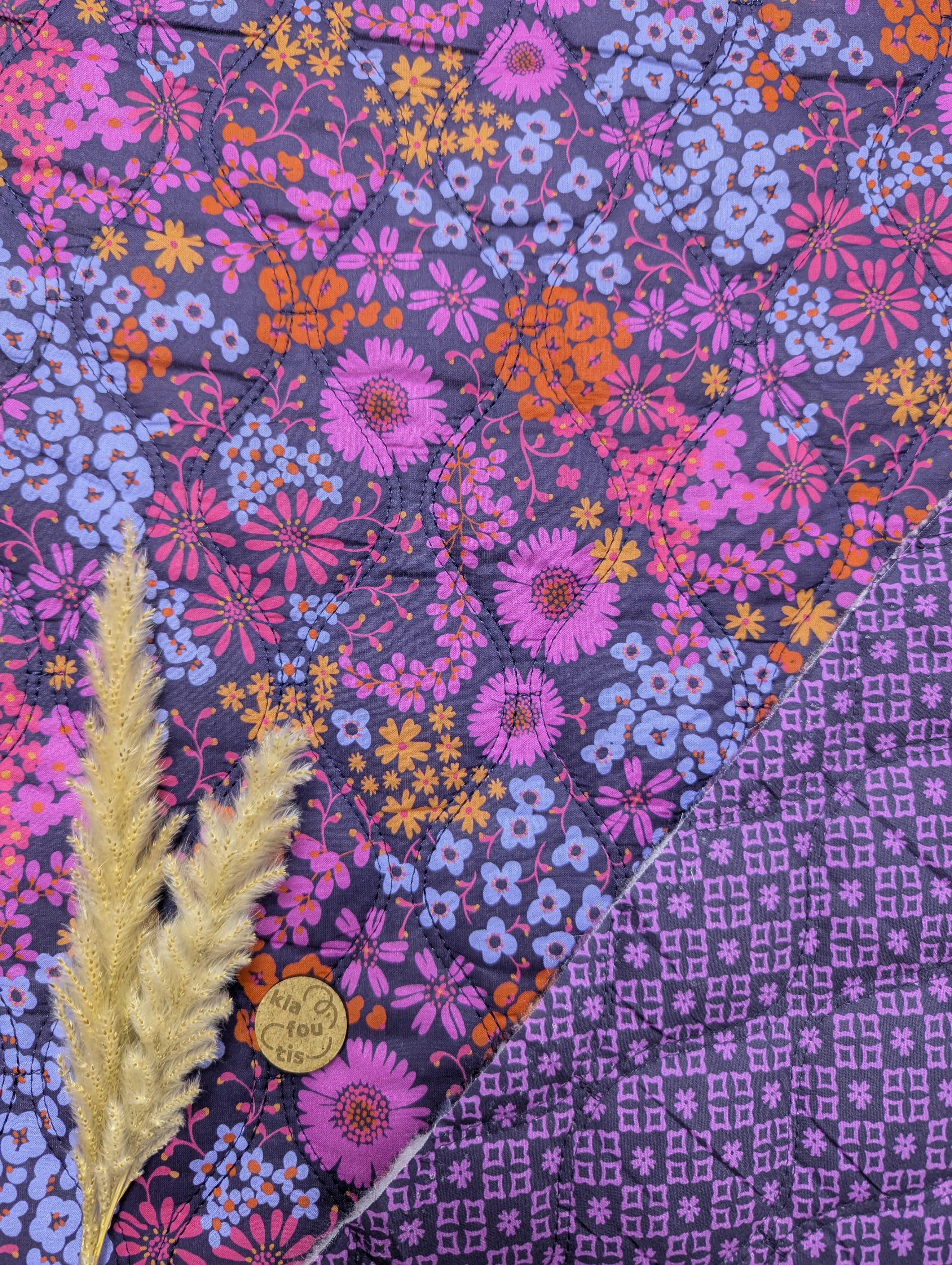 Matelassé coton violet double face - flora
