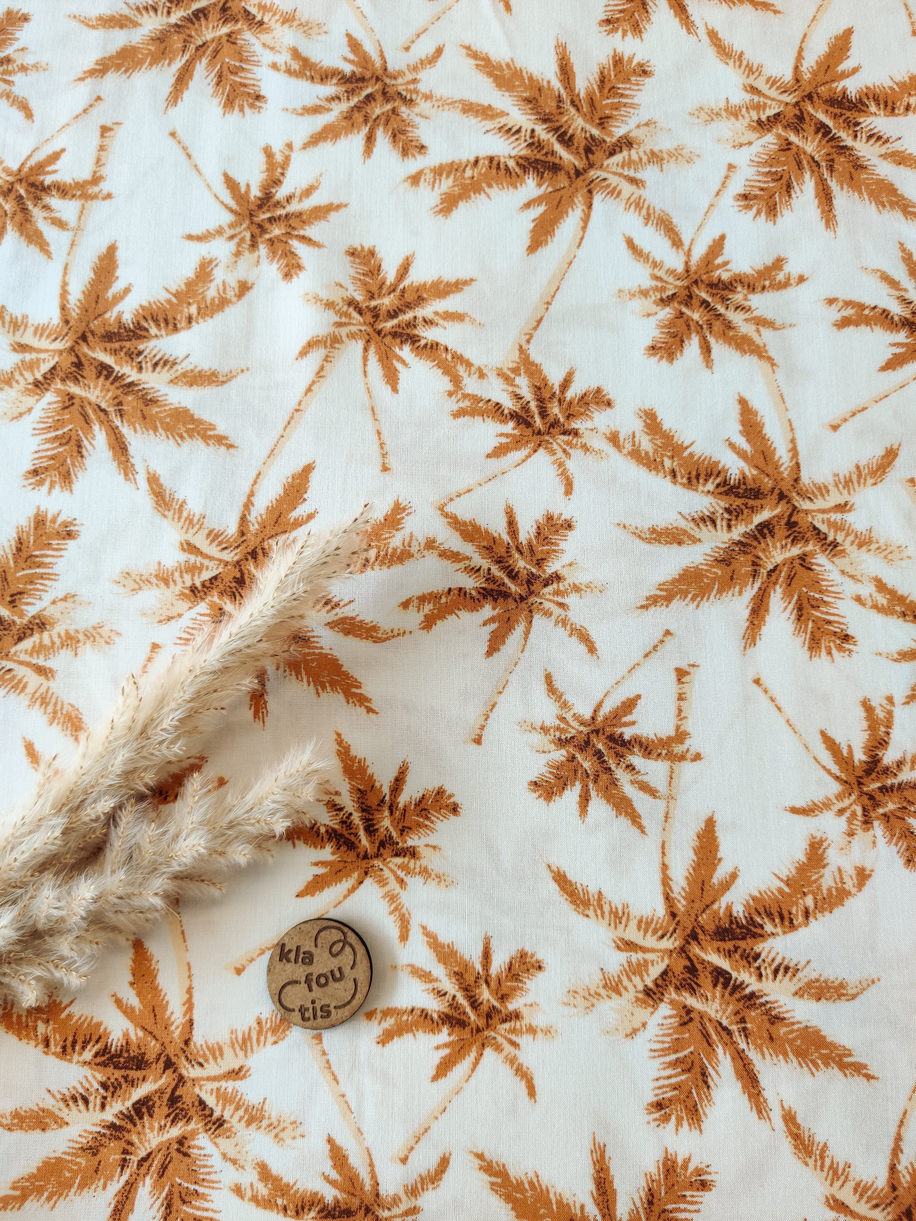 Popeline de viscose blanche - Palmiers dorés