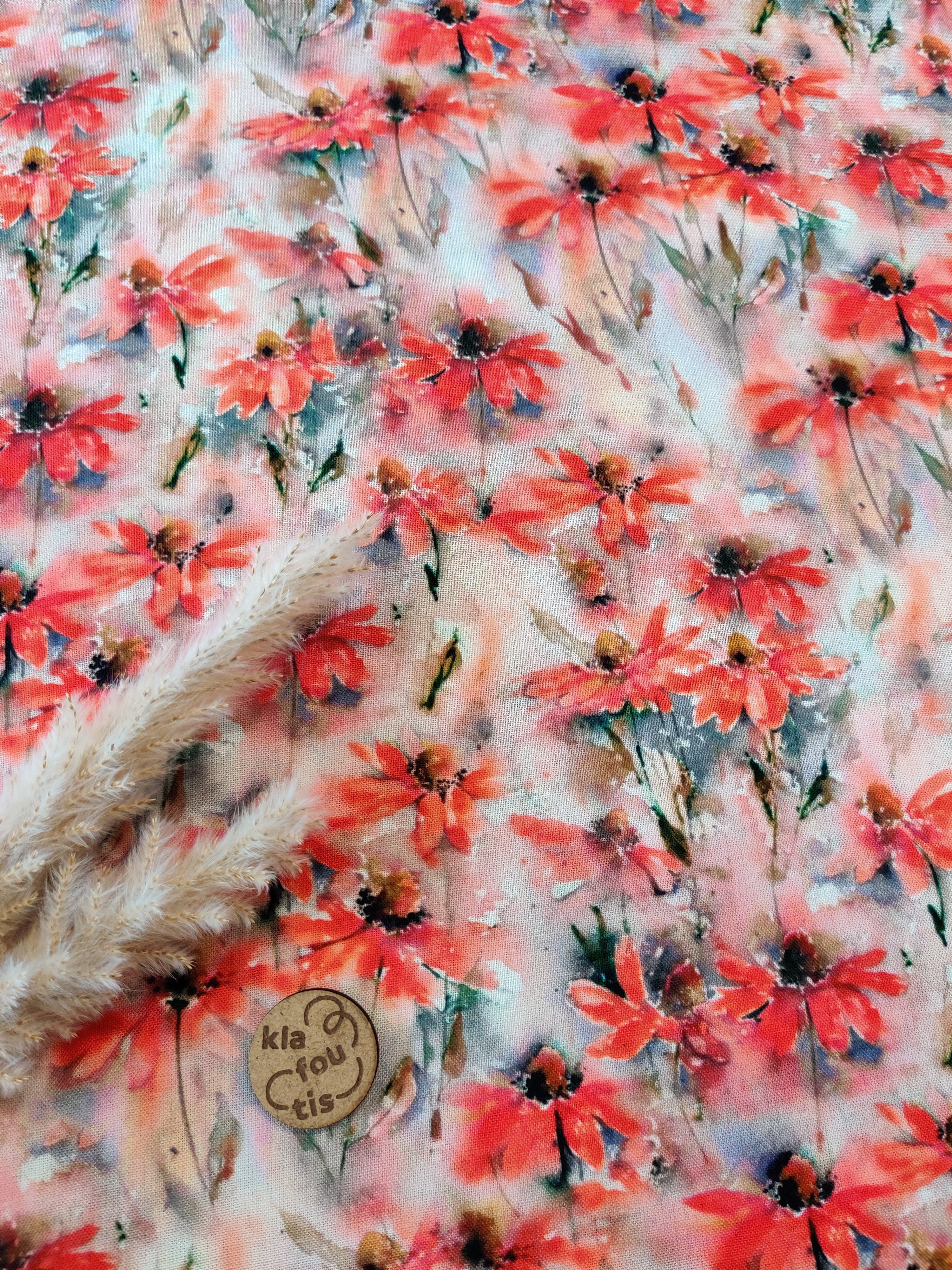 Popeline de viscose rouge - Jardin brumeux