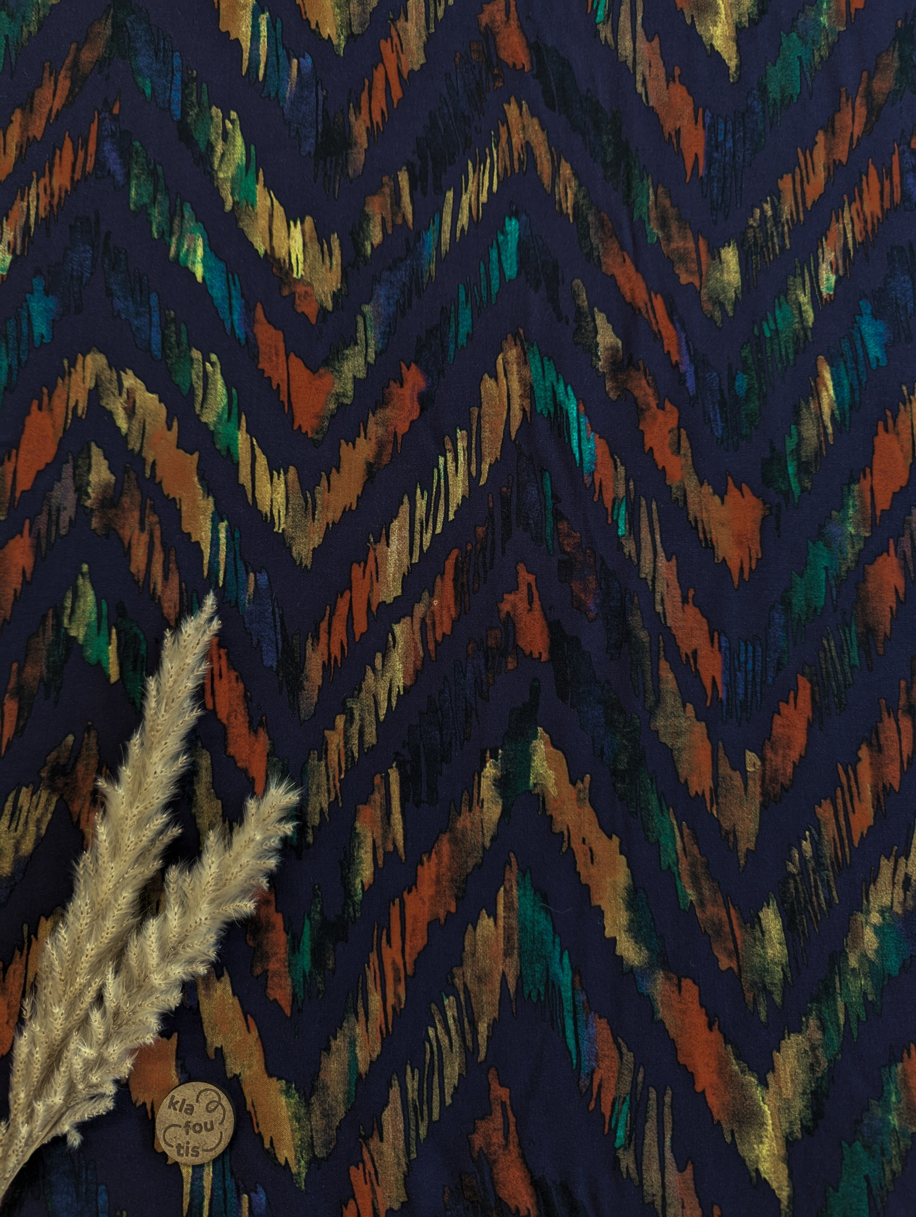 Popeline de viscose bleu mauve - zigzag d